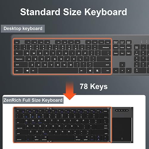 Miniatura 6 de ZenRich Teclado Bluetooth plegable, teclado portátil inalámbrico de tamaño completo con panel táctil sensible (sincronización hasta 3 dispositivos),