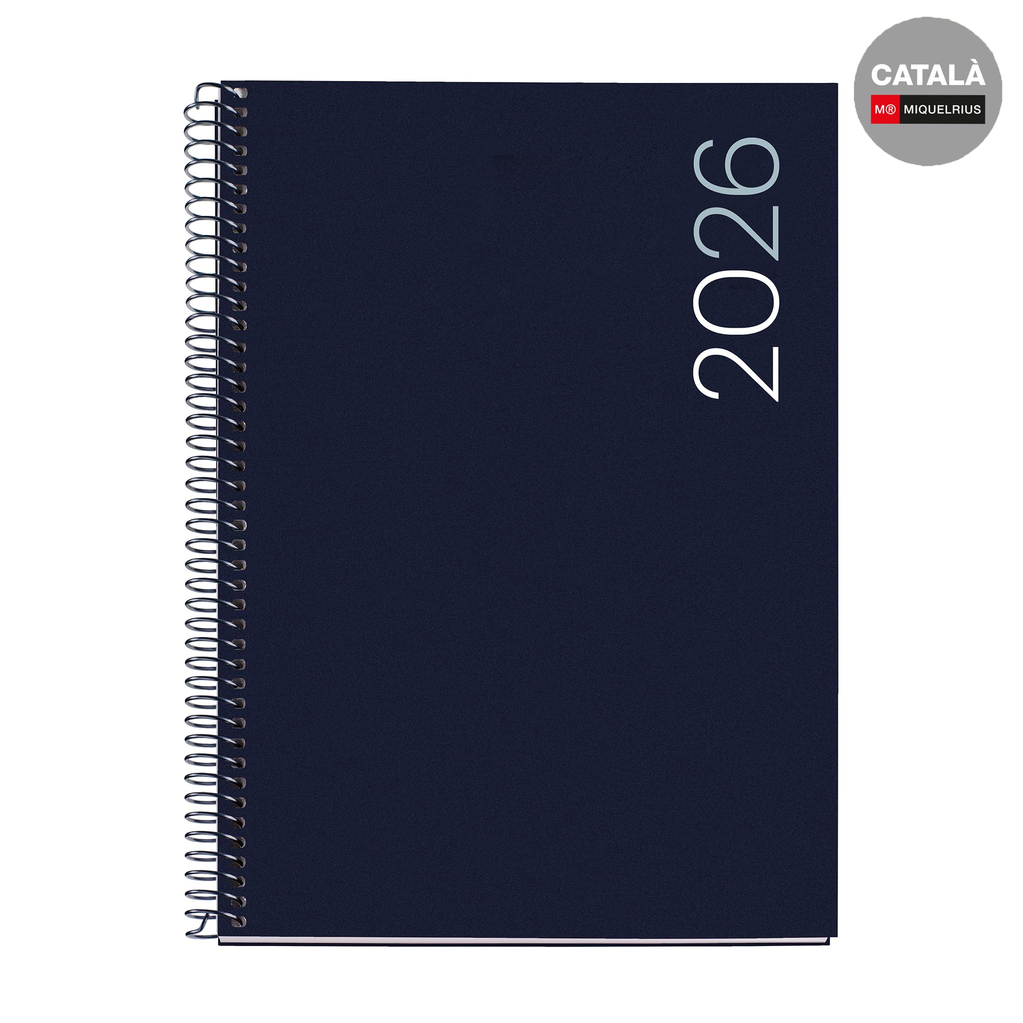 Miquelrius Agenda Semainier 2026 Format A5+ (155 X 213 Mm), Couverture En Carton Plastifié, Spirale Et Fermeture élastique, Planning Hebdomadaire, Papier 80 G/m², CAT-EN-PT, Graphite