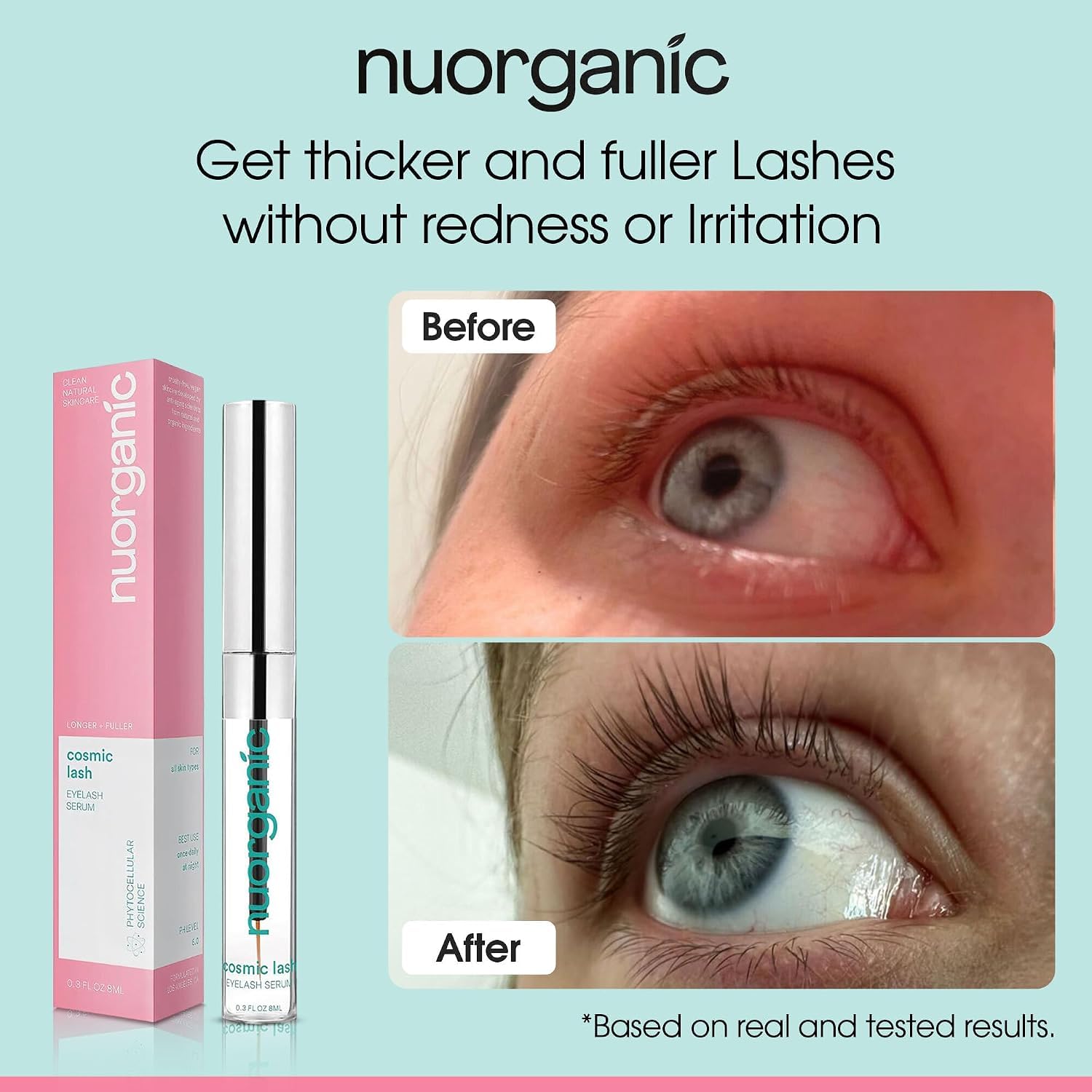 NuOrganic serum do rzęs – organiczne komórki roślinne na komórce macierzystych, serum na wzrost rzęs (8 ml) – grubsze, pełniejsze, dłuższe rzęsy – naturalne składniki z aktywnymi peptydami