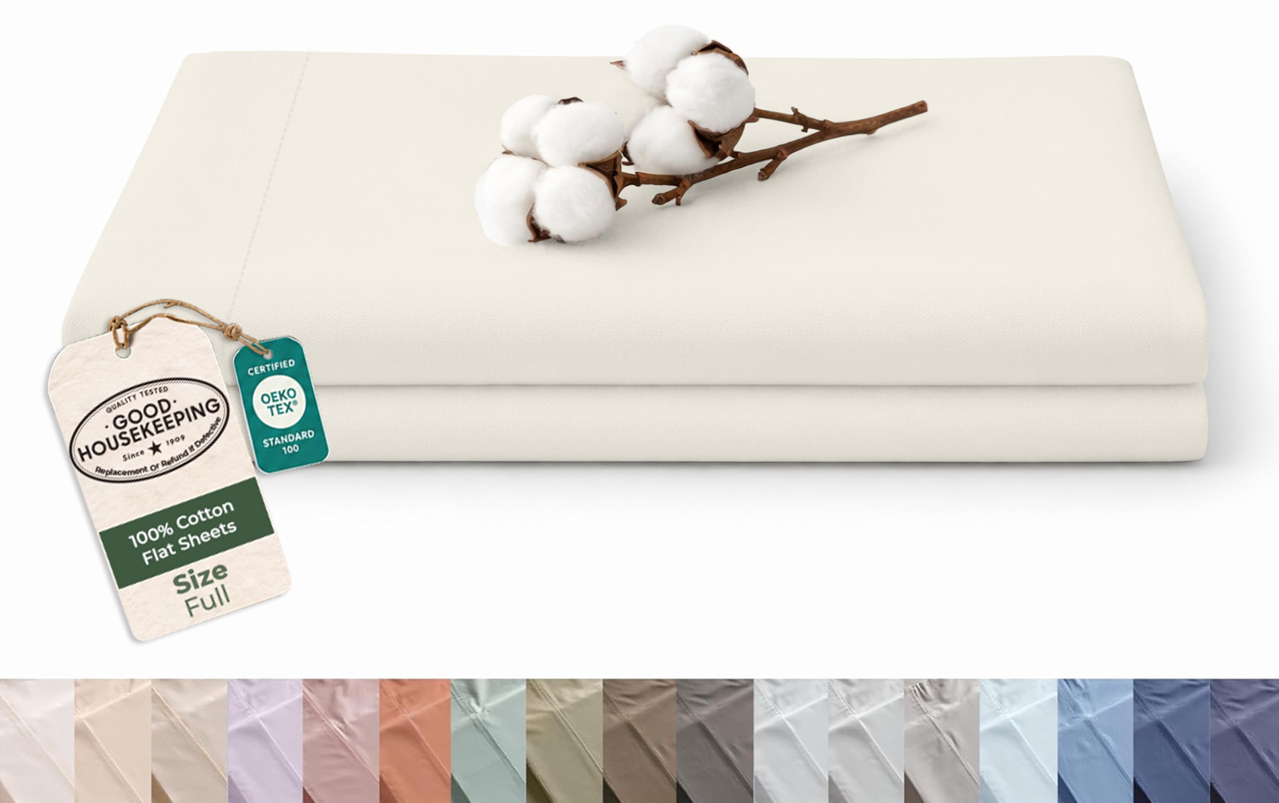Royale Linens 100% Organic Cotton Full Size Flat Sheet Only - Percale Top Sheets - Full Flat Sheet Sold Separately - Lightweight &amp; Super Soft 100% Cotton Ivory Bed Sheets Only (81" x 96", Ivory)