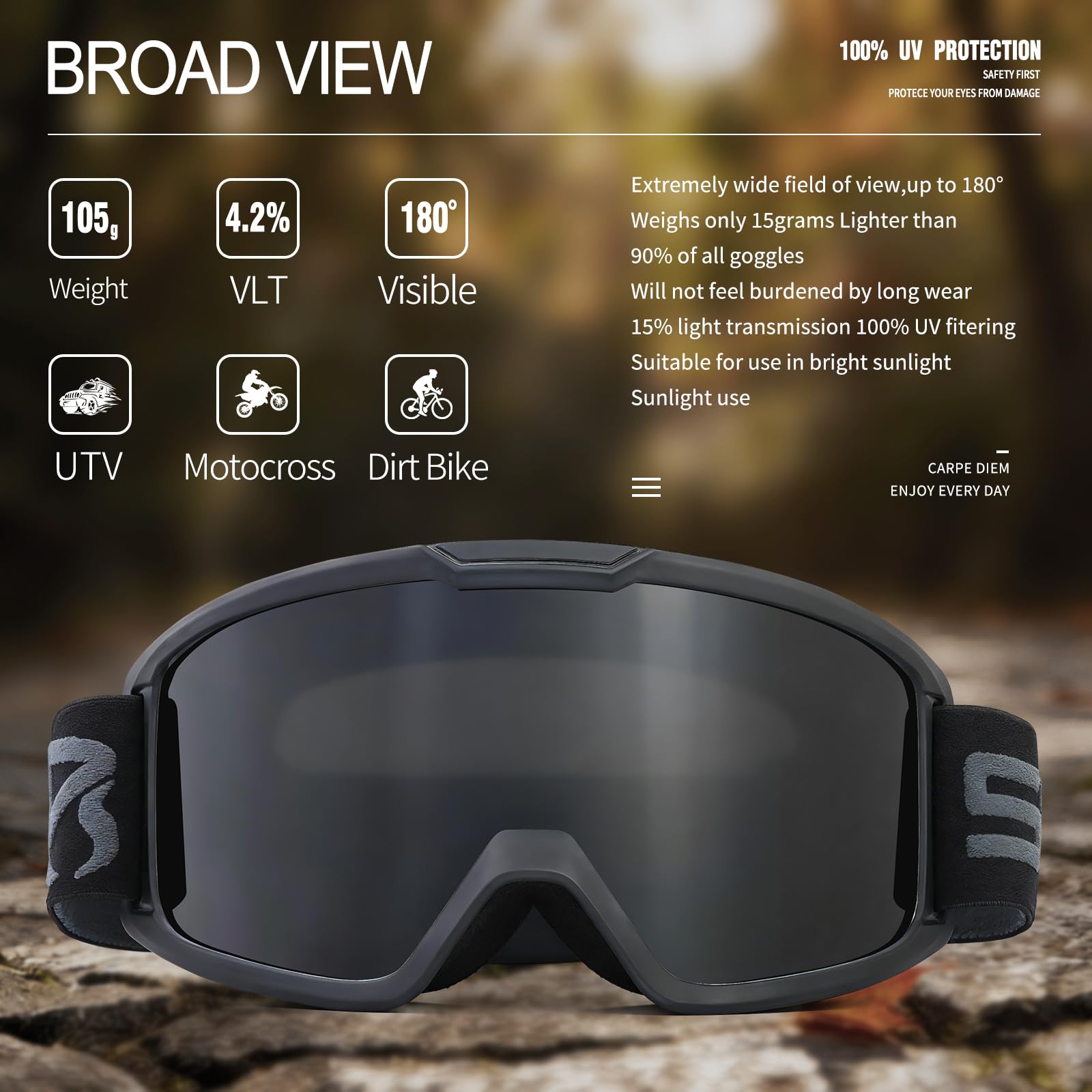 SPOSUNE Ski/Motorrad ATV Brille mit Anti-Beschlag-Doppelscheibe - Off Road Racing Dirt Bike Goggles, Schneebrille Männer Frauen