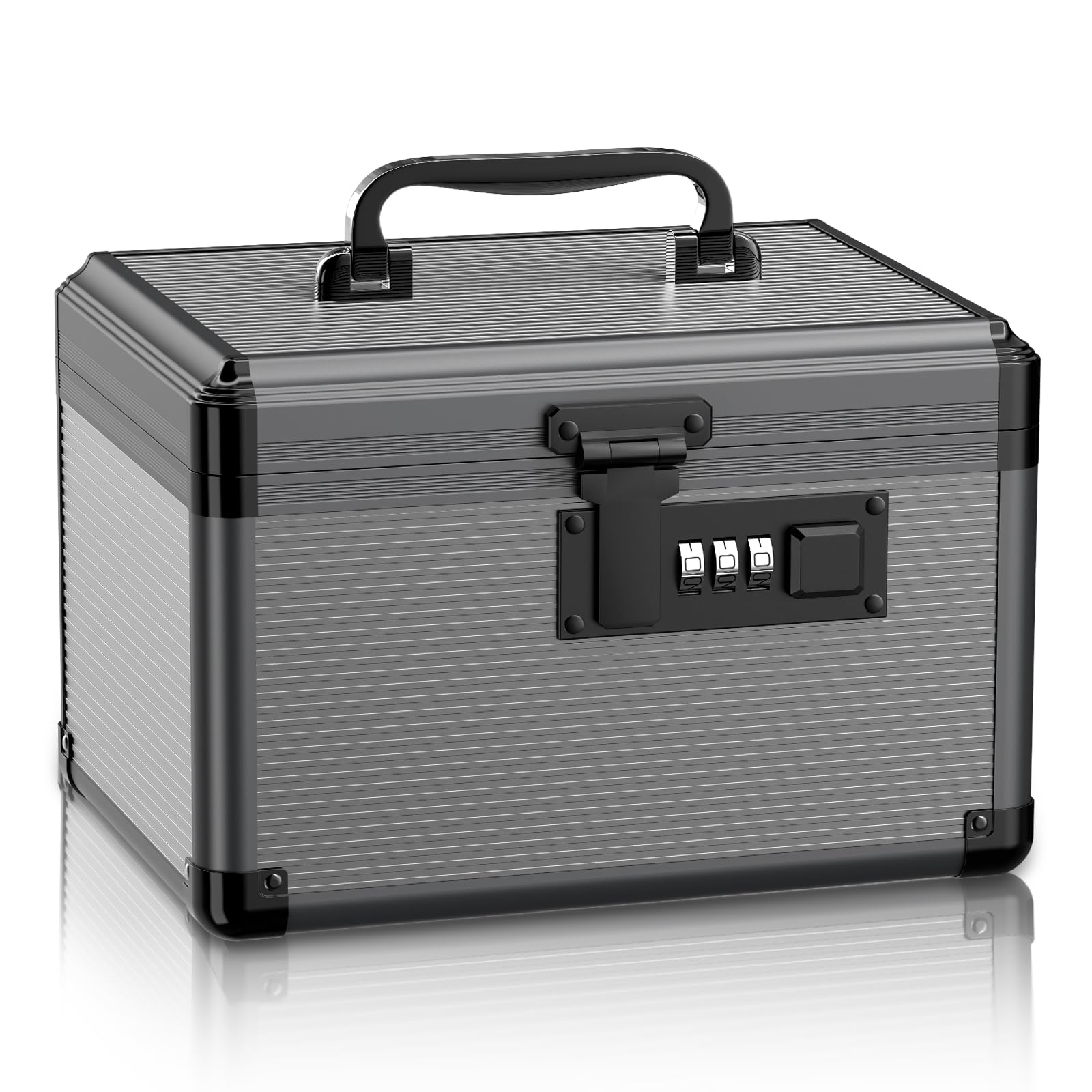Medikamentenbox mit Zahlenschlosss, medizinbox mit herausnehmbarem Fach und Beutel, tragbare Erste-Hilfe-Box für zu Hause und unterwegs, 25 * 17.5 * 17.5cm (Schwarz, Klein)