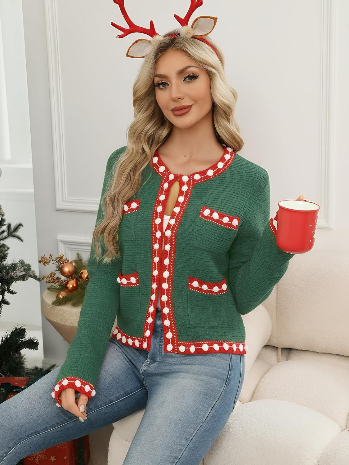 Cropped Cardigan for Women Open Front Jackie O Sweater Jacket Button Down Fall Chunky Knit Coats - Image 6