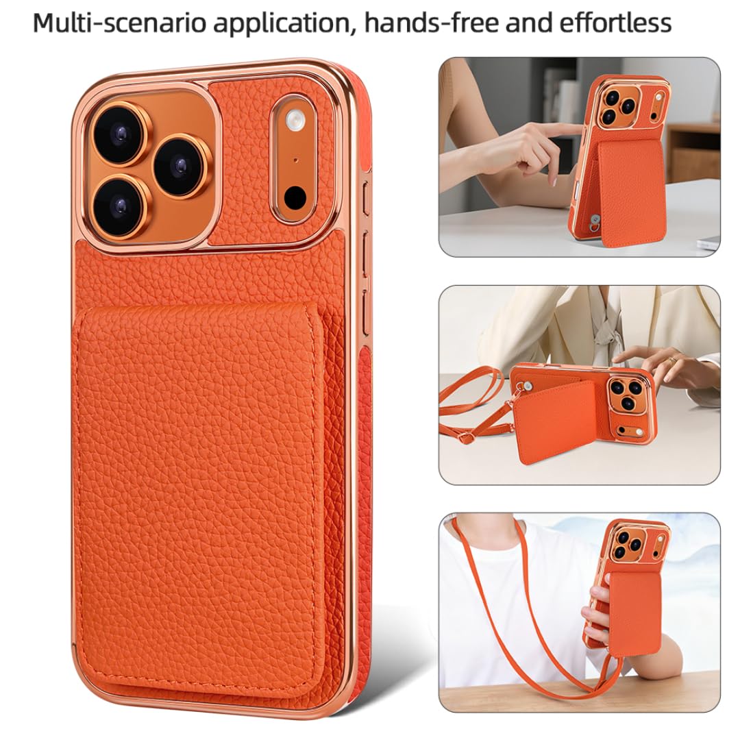 Étui de téléphone Portable plaqué pour iPhone 15 avec dragonne, Porte-Cartes et Support intégré (pour iPhone 15/Noir)