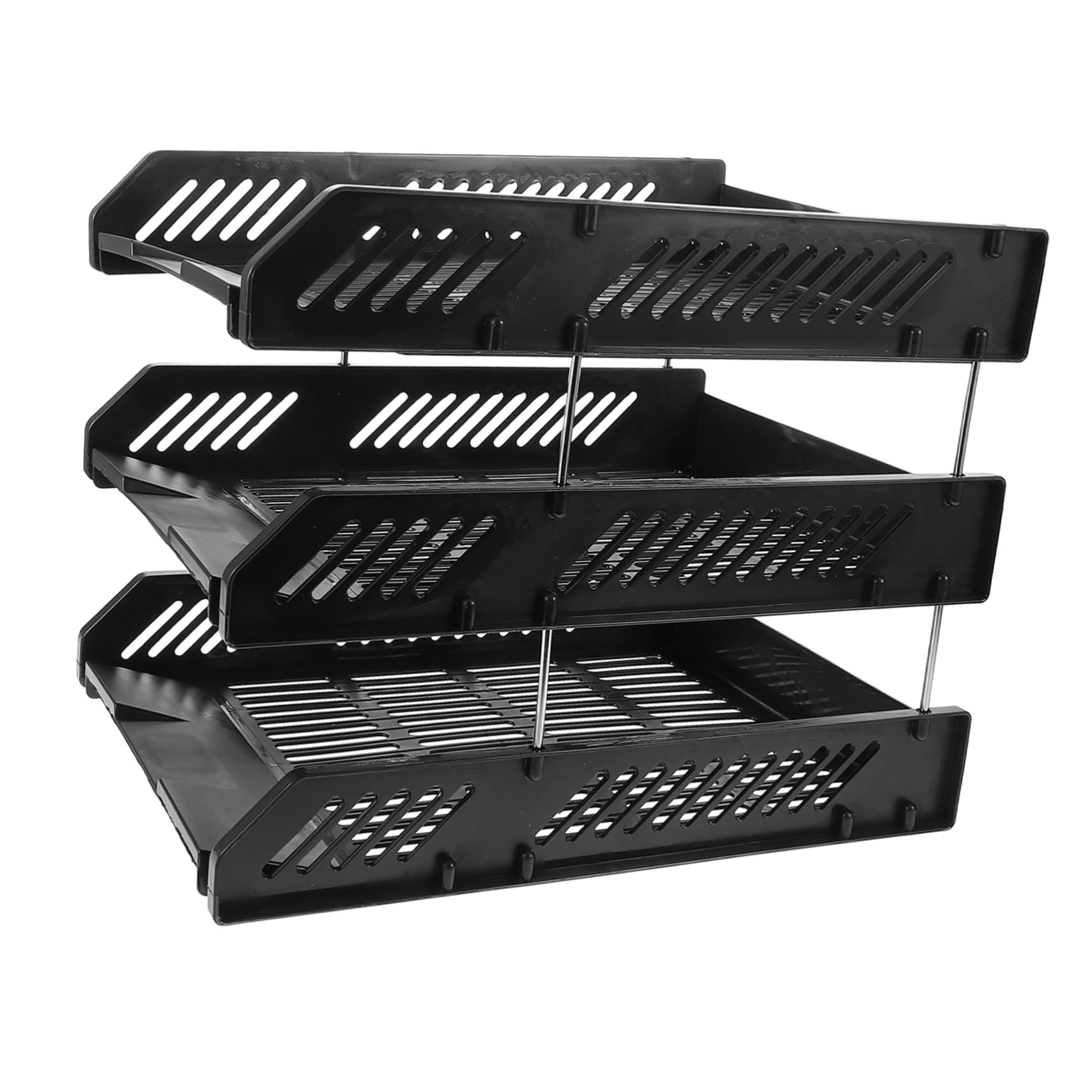 Organizador de Papel de 3 Bandejas PP Negro para Oficina | Diseño de 3 Niveles Estructura de Orificios Redondos, Montaje Sencillo y Soporte Robusto, Apto para Escuela