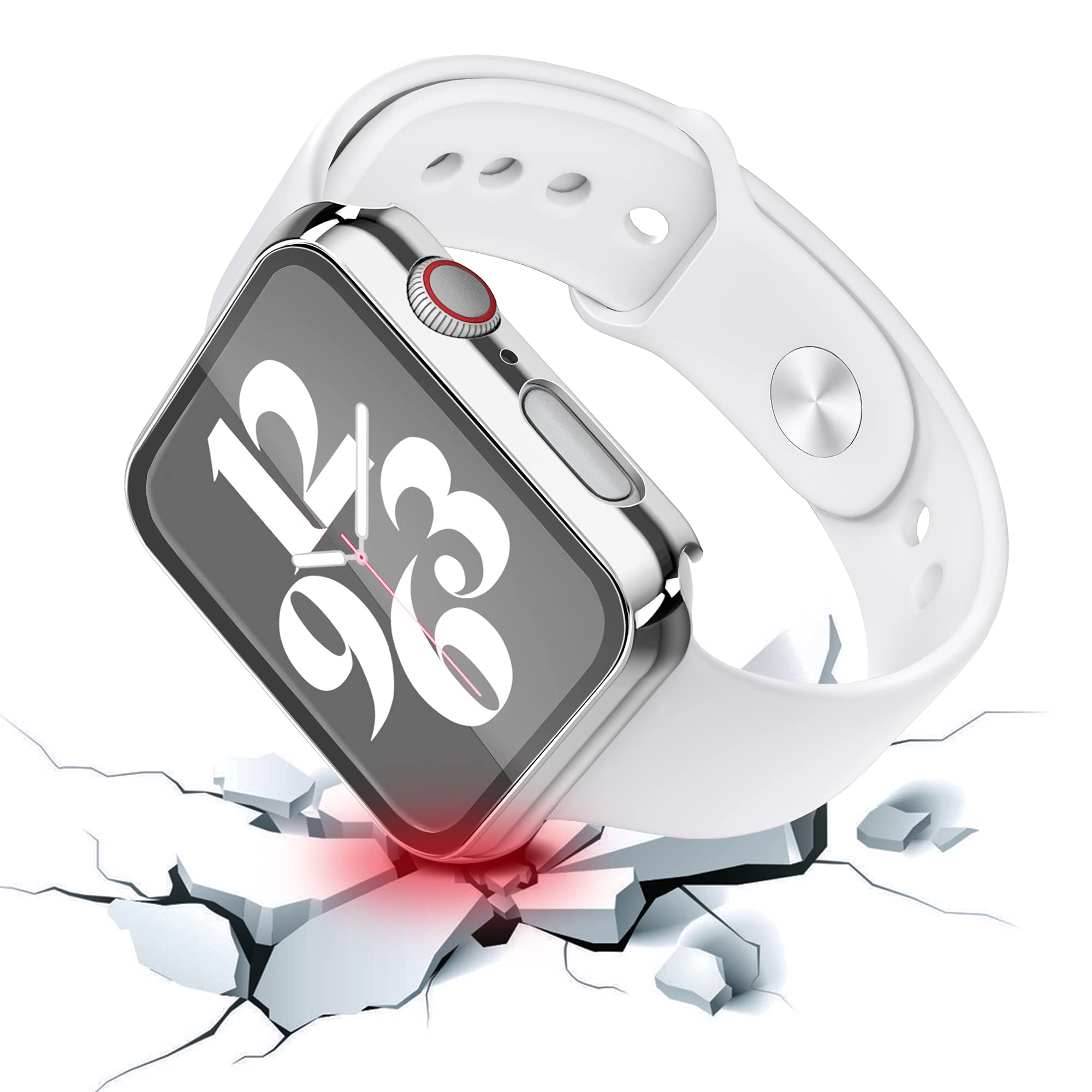 Misxi [2 Pezzi Cover Con Vetro Temperato per Apple Watch SE3/SE2/SE/Serie 6/Serie 5/Serie 4 40mm, Custodia Rigida Protezione Totale HD Clear Pellicola Protettiva Per iWatch, 1 Argento + 1 Trasparente