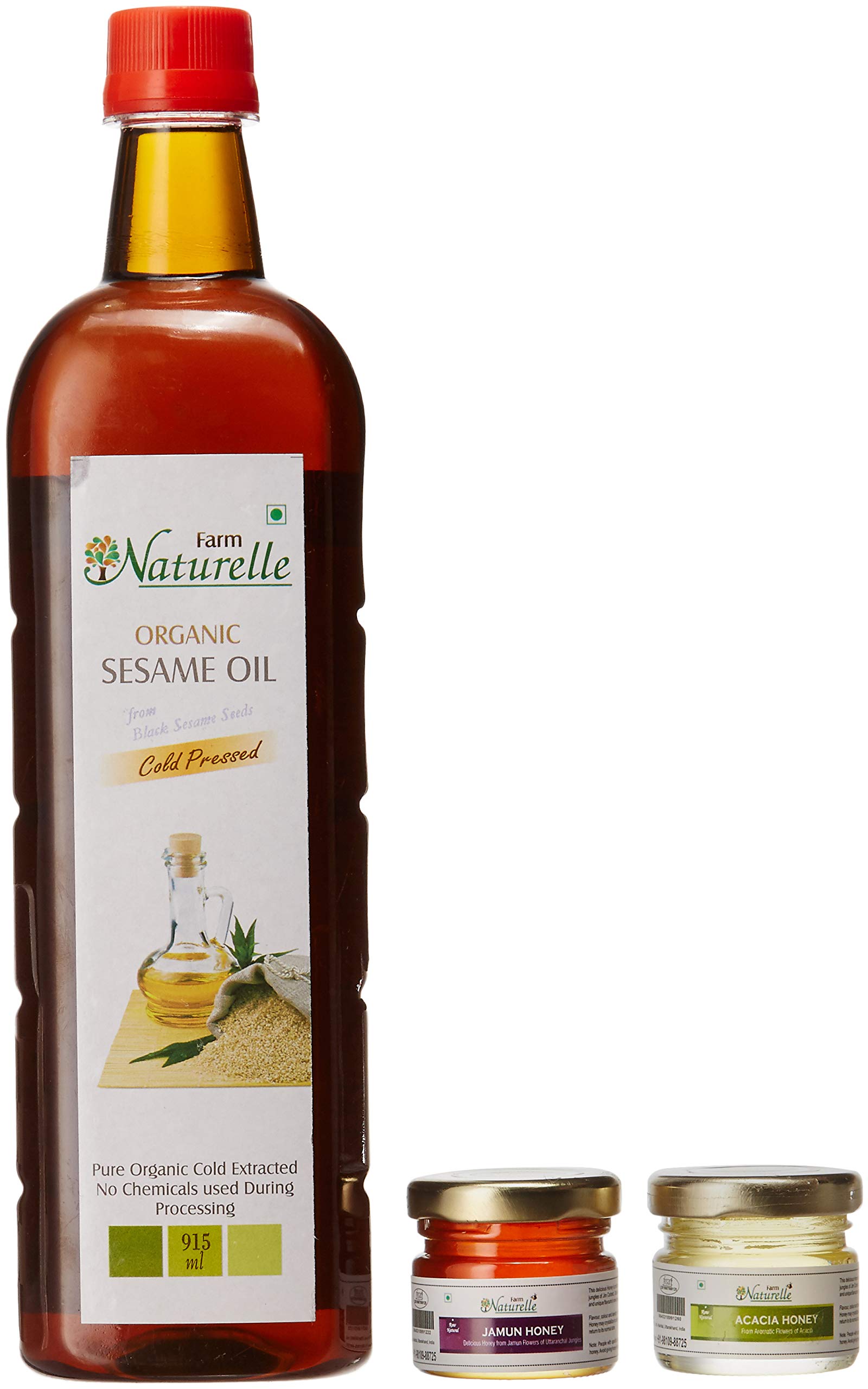 Farm Naturelle-3 Organic Sesame Oil from Black Sesame Seed with 2 nos Free Forest Honey Varieties.The Finest-FSSAI and Organic Certified Cold Pressed Sesame Gingelly Til Cooking Oil (3x1Ltr)