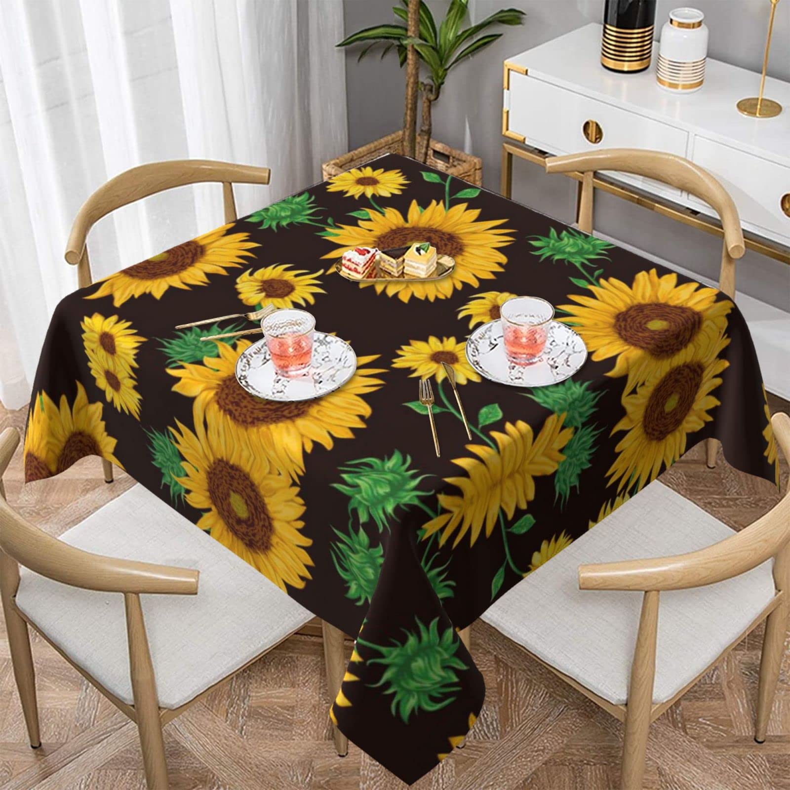 Lawenp Beautiful Sunflower Square Wrinkle-Free Table Cloth Cover Table Decorative for Wedding Dinning Party Banquet Tabletop