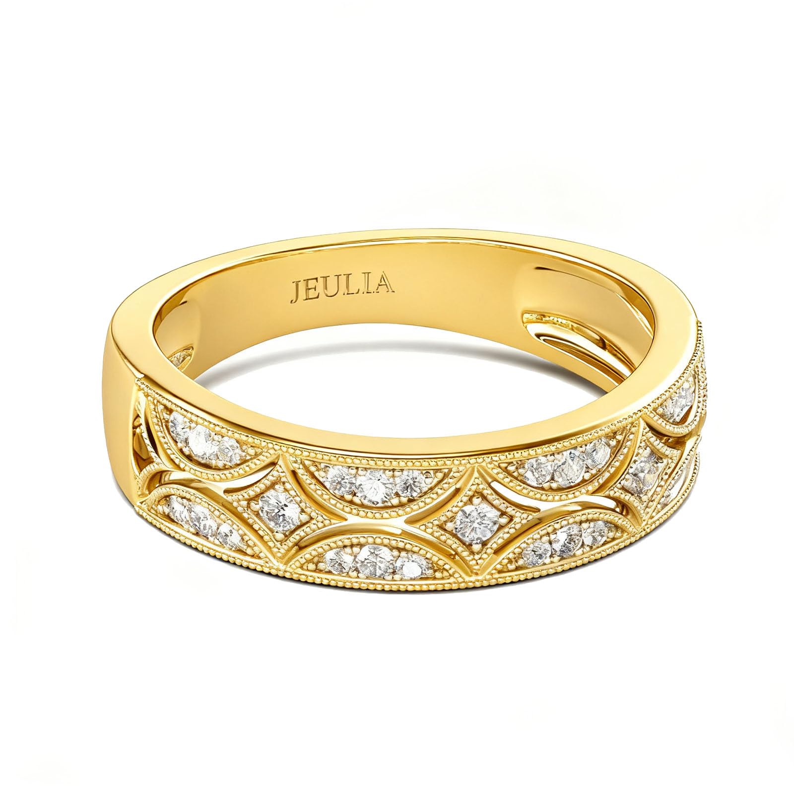 Jeulia 925 Sterling Silber Ringe Milgrain Rundschliff Damen Band Jubiläum Versprechen Ringe mit Schmuckschatulle für Sie Frauen Mädchen
