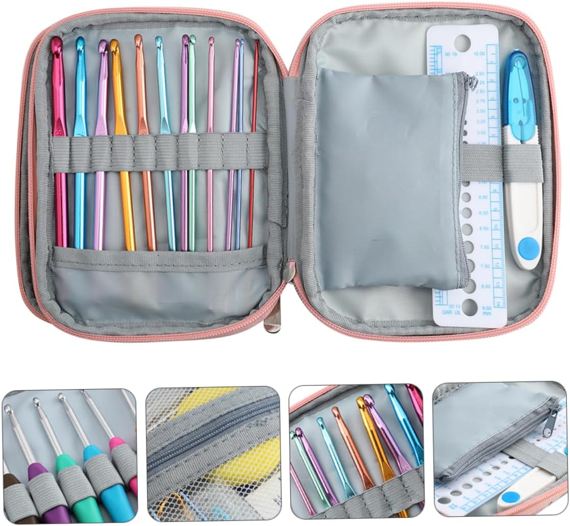LOLIPPYY 1set Knitting Tools Set Crochet Hooks Kit Marked Comfortable Grip for DIY Projects Great for Blankets Hats Scarves