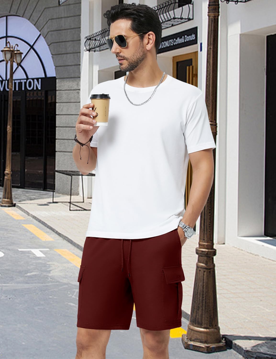 Mens Casual Sweat Cargo Cotton Shorts Drawstring Elastic Waist Athletic Workout Gym Jogger Shorts with 5 Pockets - Image 3