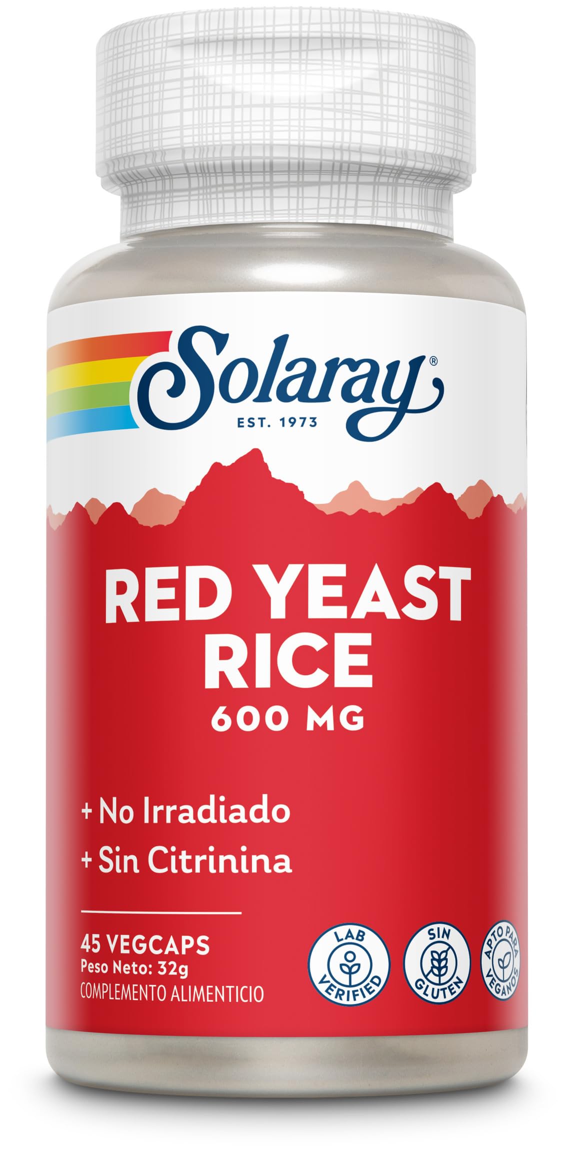 SOLARAY® Red Yeast Rice. 45 VegCaps. Formula de cuidado cardiovascular a base de Monascus purpureus. Sin gluten. Apto para veganos.