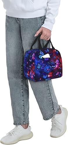 Miniatura 7 de Lonchera aislada para mujer, reutilizable, con bolsillo, para el trabajo, picnic, viajes, mariposa, galaxia