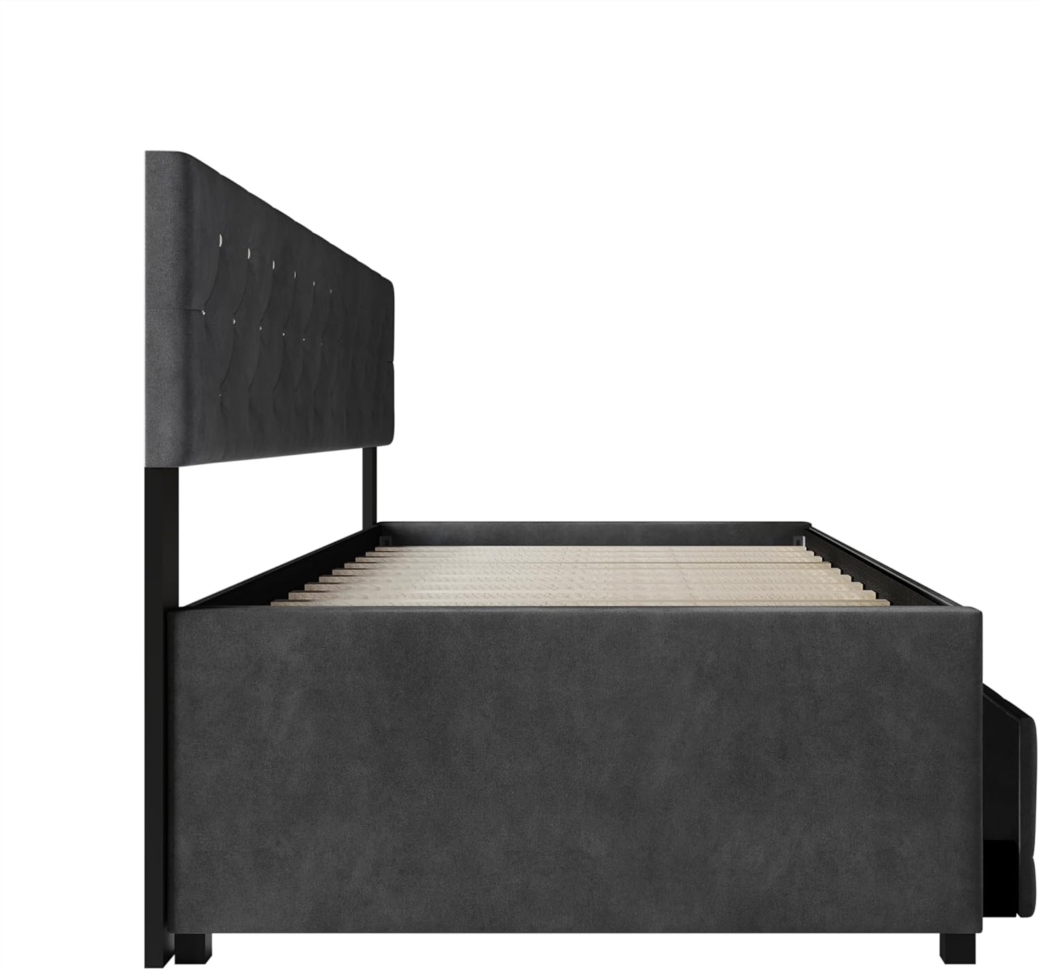 HOME DESIGN Darcey Velvet Upholstered Twin Daybed with Trundle, Tufted Guest Bed Frame, Modern Versatile Seating and Sleeping Solution – Dark Grey