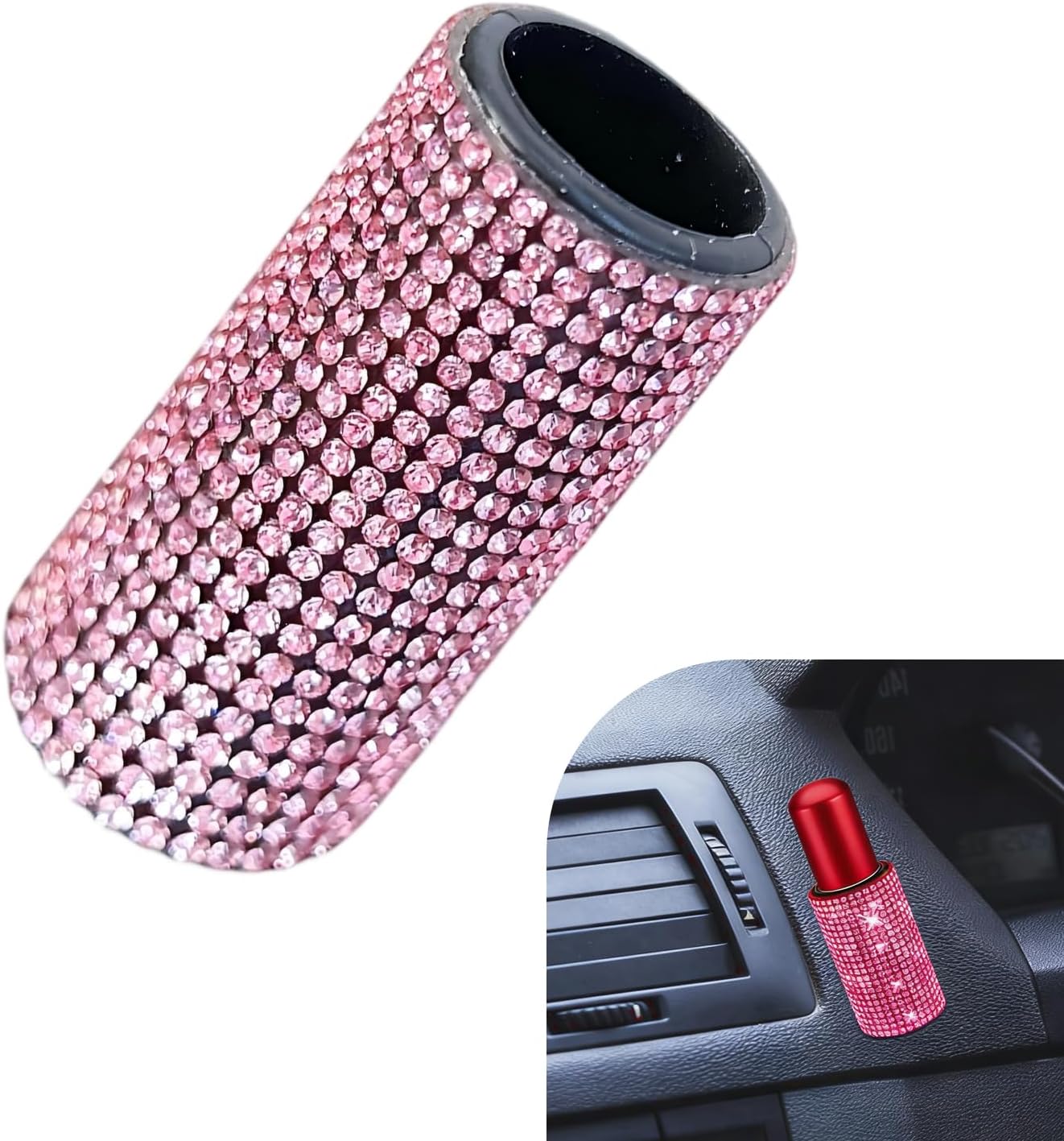Car Lip Balm Holder, 1.96" x 0.78" Bling Rhinestone Holder for Lip Balm, Sparkly Crystal Car Lipstick Organizer, Bling Vehicle Interior Decor Accessories for Women Girls (Pink)