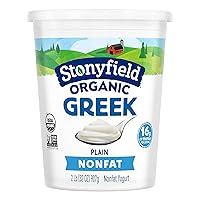Vista 1 de Stonyfield Organic Yogur griego sin grasa, Natural, 32 onzas. Alto en proteínas (16g), 0% de grasa; aperitivo de yogur multiporción y sustituto