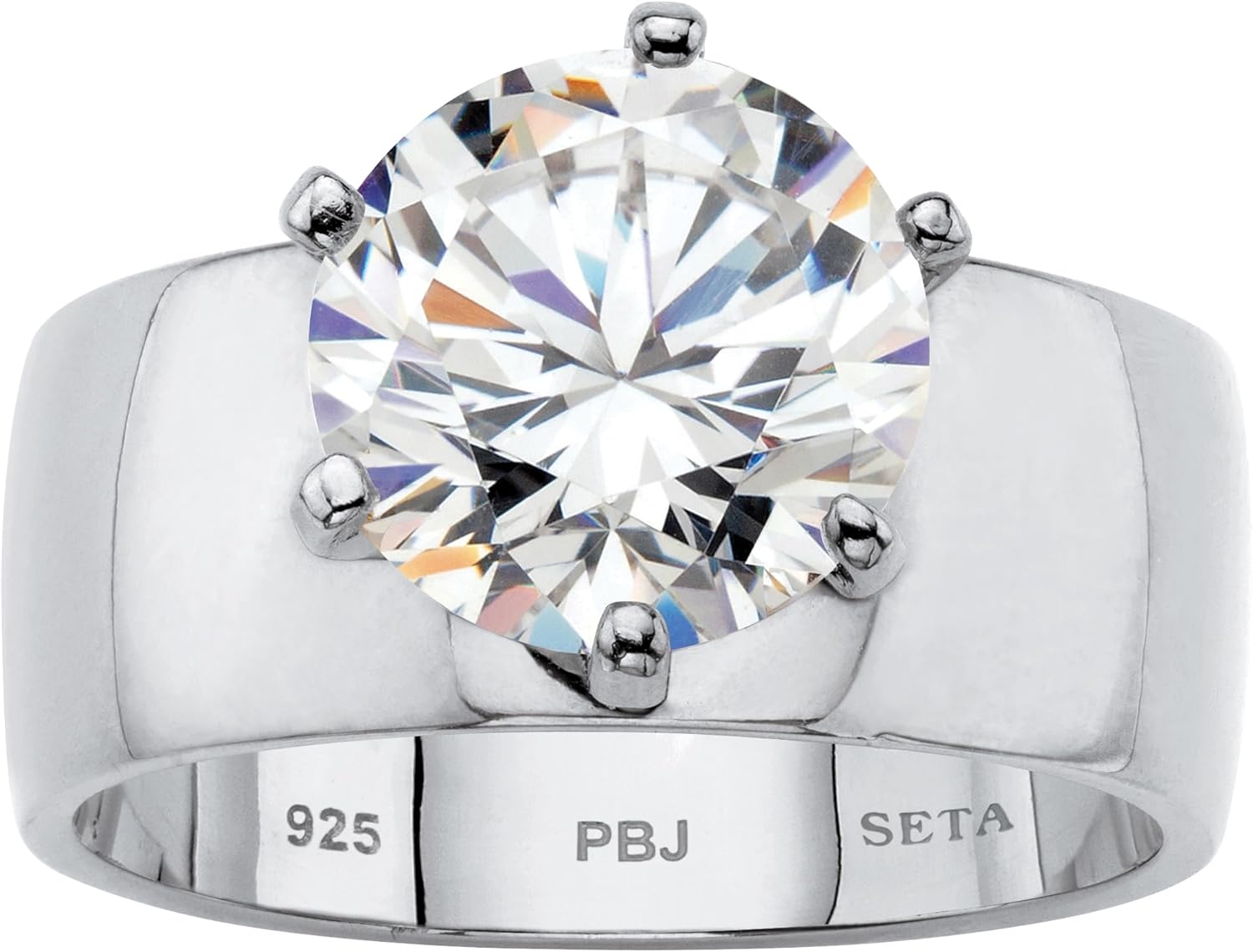 PalmBeach Sterling Silver Round Cubic Zirconia Solitaire Engagement Ring Sizes 5-14