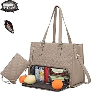 2 in 1 Convertible Tote With Lunch Compartment - Large Laptop Bag for