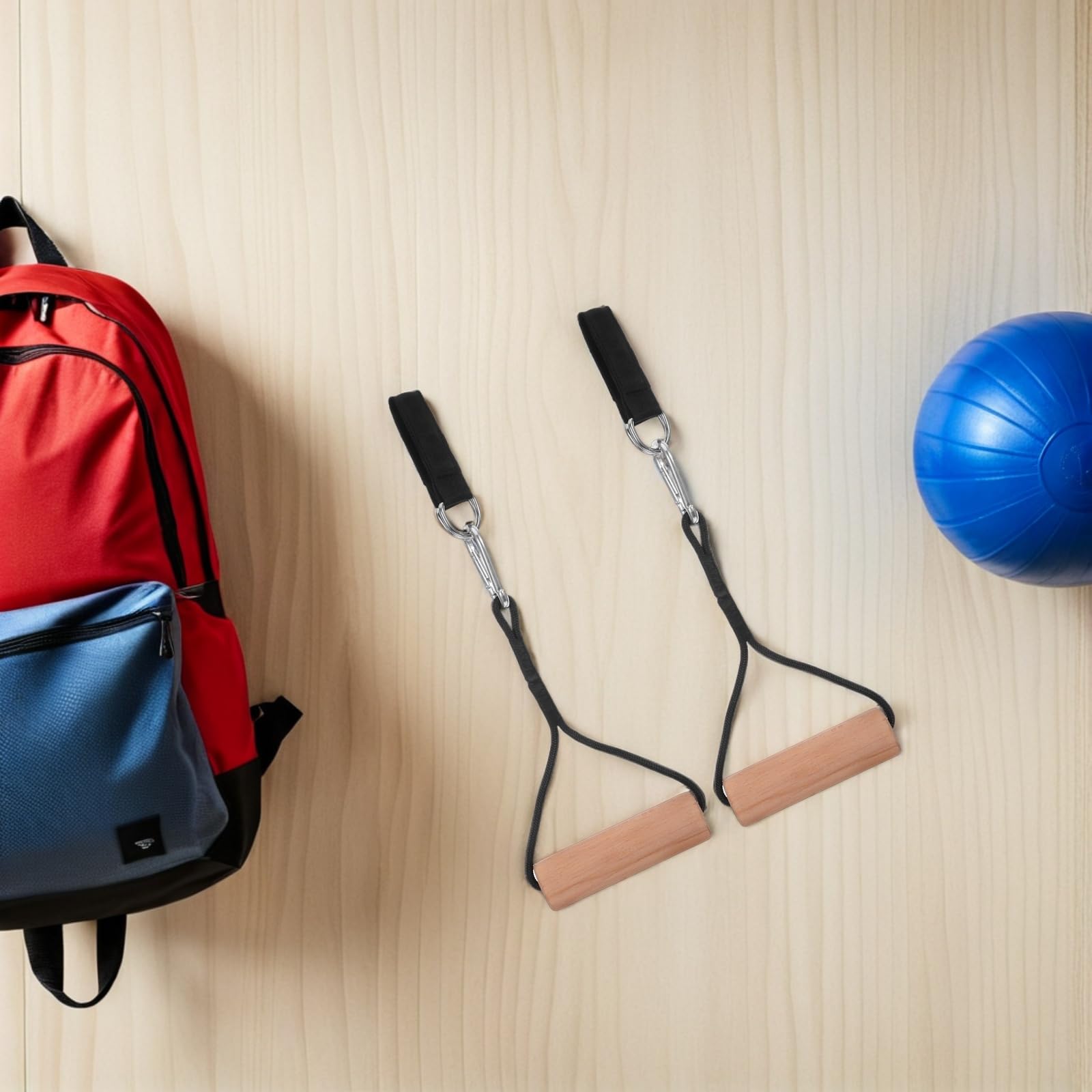 Anneaux de Gymnastique Réglables, Paire, Poignées en Bois de Hêtre