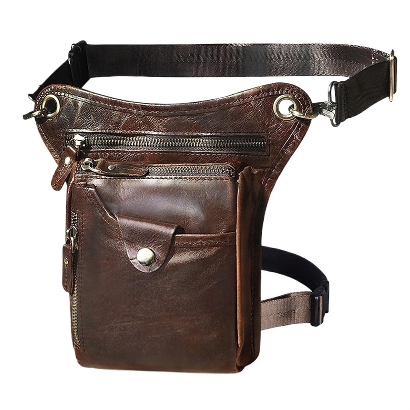 Bolsa de Pierna Riñonera clásica de Cuero Grueso for Hombre, diseño Informal, Color café, for Viaje, for la Pierna(Color1)