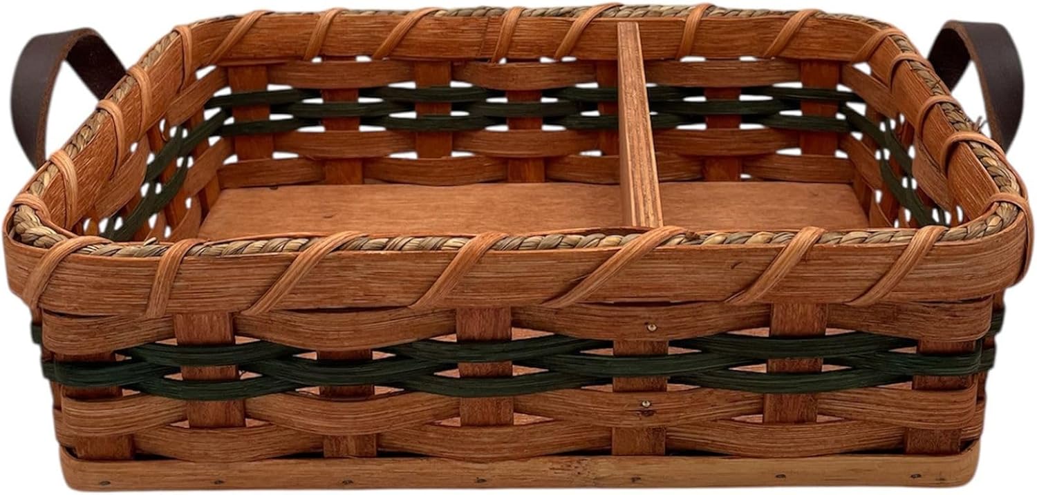 AMISH BASKETS AND BEYOND Amish Napkin Salt Pepper Solid Oak Handmade Wicker Basket (Blue)