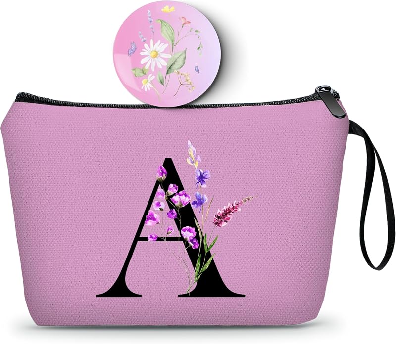 Necessaire de maquiagem SEAMOON roxa com espelho e inicial A