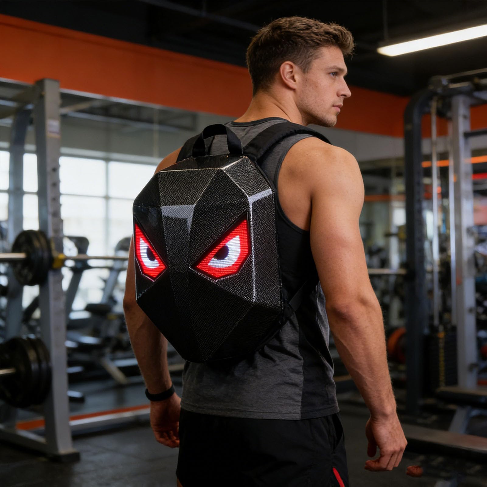 FTVOGUE LED-Rucksack, 3D-Hartschale mit 40 X 48 Vollfarbbildschirm für Textanimation, Bildbearbeitung, Wasserdichte, Diebstahlsichere Laptoptasche für Reisen, Radfahren, Meetings
