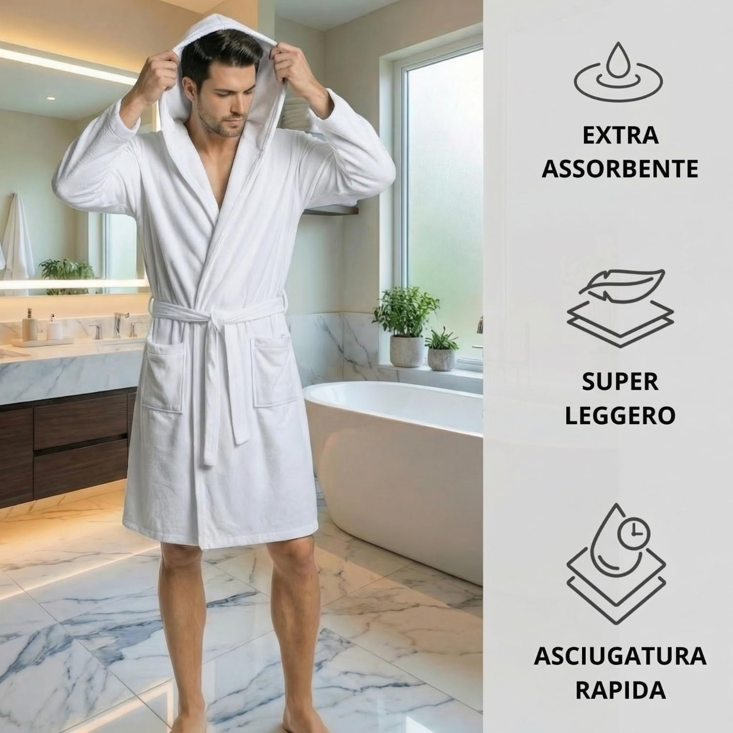 Intimitaly® Accappatoio Microfibra Uomo e Donna Unisex con Cappuccio Pratico Leggero