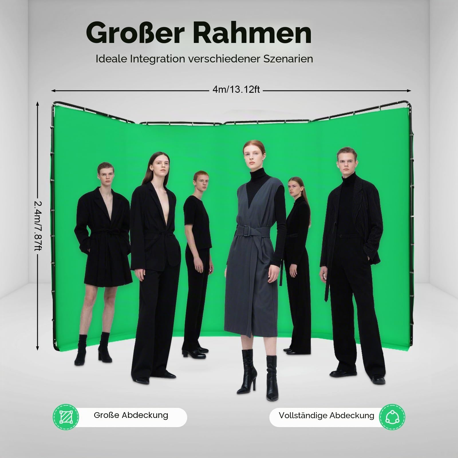 Fotoleinwand Hintergrund, Professionelles Fotostudio Set 4 * 2.4m Foto Hintergrund Ständer Set, mit Verstellbarer Hintergrundständer und Grünes Tuch, für Fotografie, Videoaufnahme
