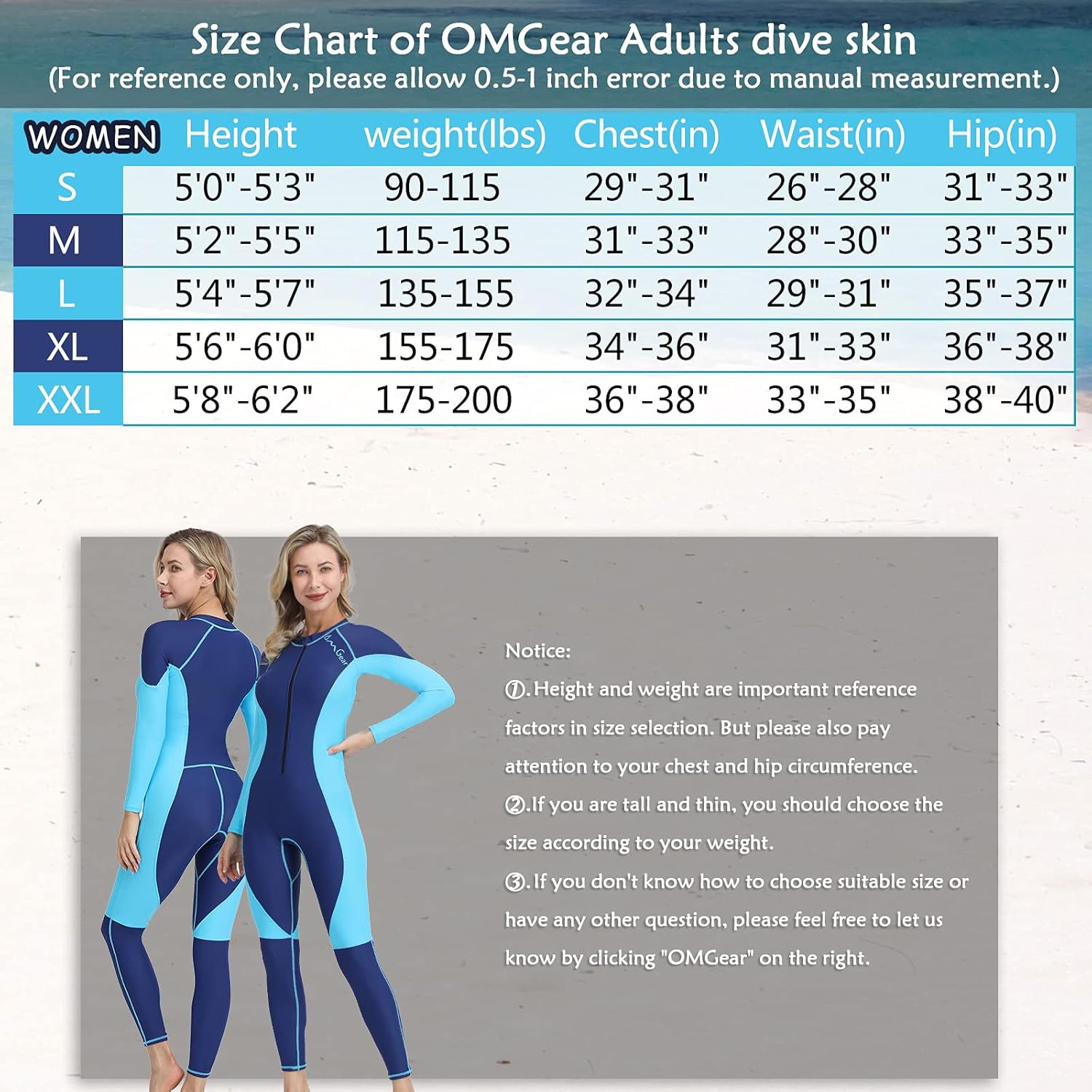 OMGear Dive Skin Women Men Rash Guard Full Body Swimsuit Thin Wetsuit UV Protection One Piece Water Sports Suit for Surfing Snorkeling Swimming Diving Kayaking Paddling (Aqua＆Navy Blue, XL) : Sports & Outdoors