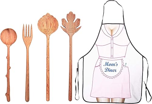 Miniatura 2 de BVicHair Juego de 4 cucharas y tenedores de madera, juego de cucharas de ensalada de madera, regalos de amas de casa reales, regalos de cocina para