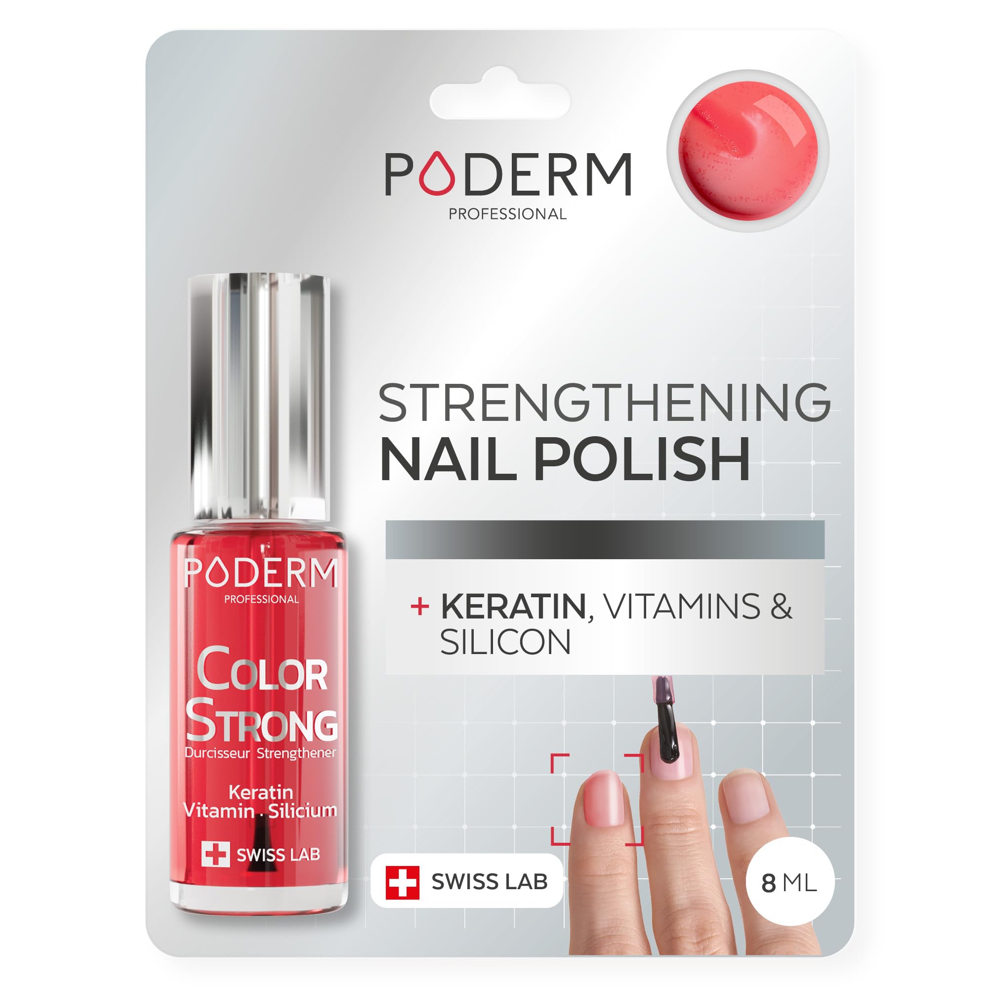 PODERM Nail Strengthener Polish - Gloss Vitality | Repairs & Strengthens Nails Damaged & Weakened by Semi-Permanent Nail Polish | Biotin, Silicon and Keratin | Developed by a Podiatrist in Switzerland
