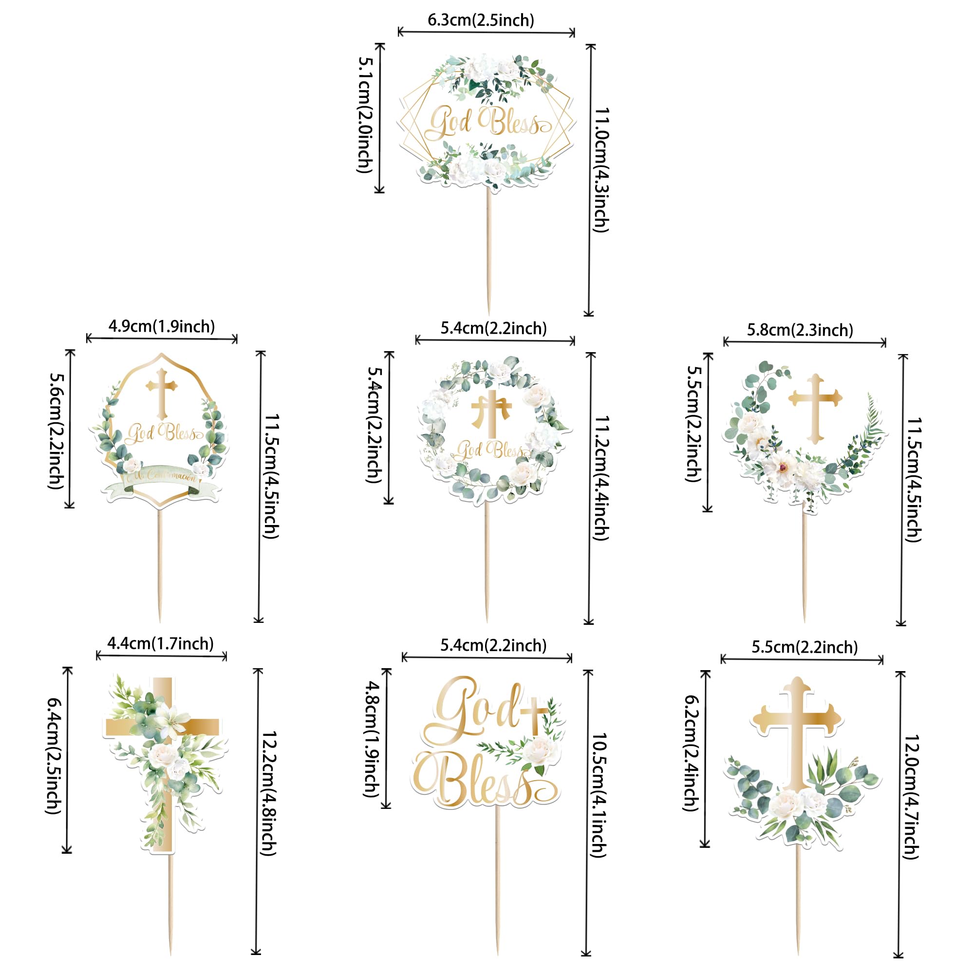 Xsstarmi 35 Pack God Bless Cupcake Toppers Cross White Wreath Cupcake Picks for Christian Baptism Baby Shower Boys Girls First Communion Party Cake Decorations Supplies - Image 2