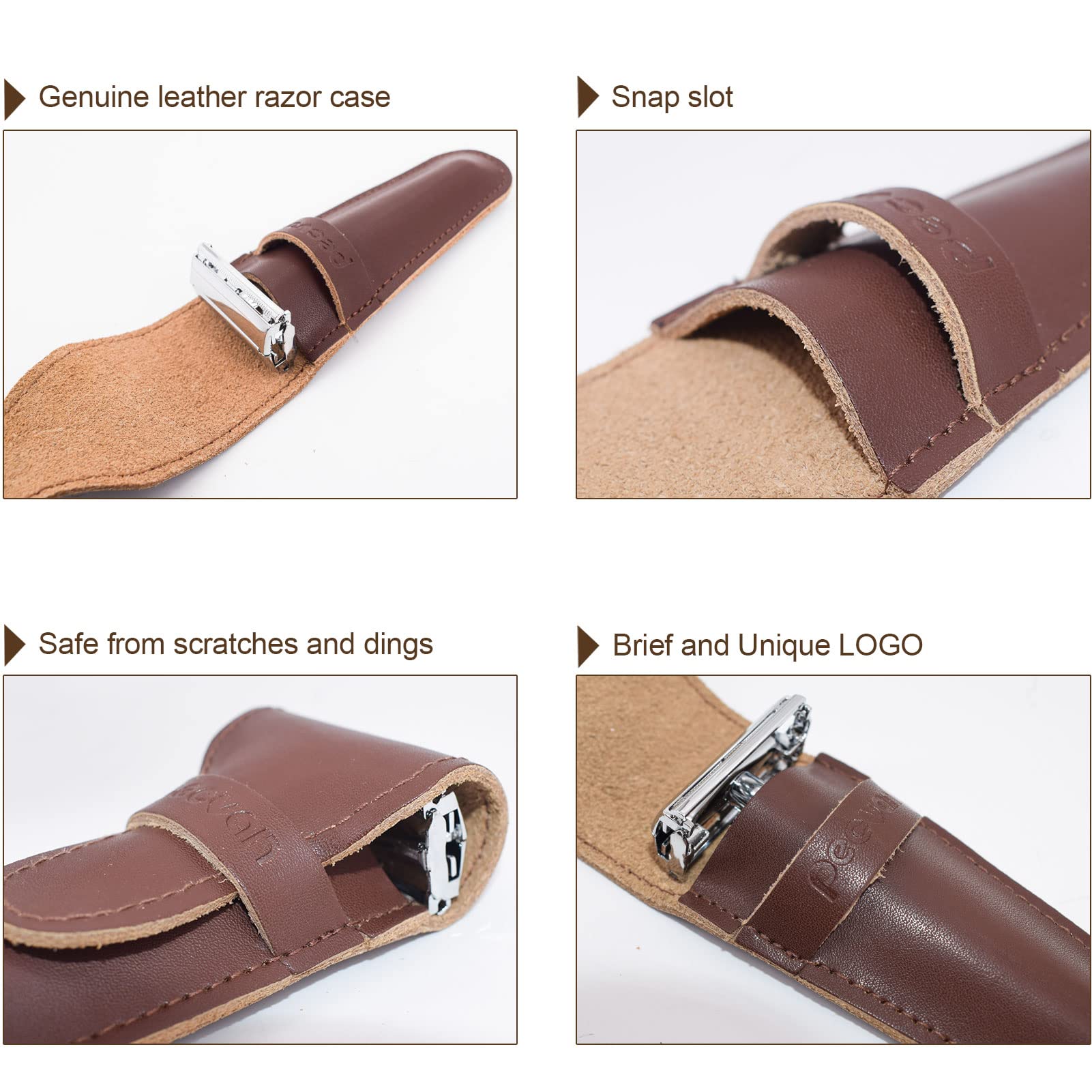 Oryginalna skórzana osłona ochronna na brzytwę ze skóry / Travel Case for Any Safety Razors - Brown Razor Case Keeps Your Double Edge Razor Blade Safe..., brązowy, modny;
