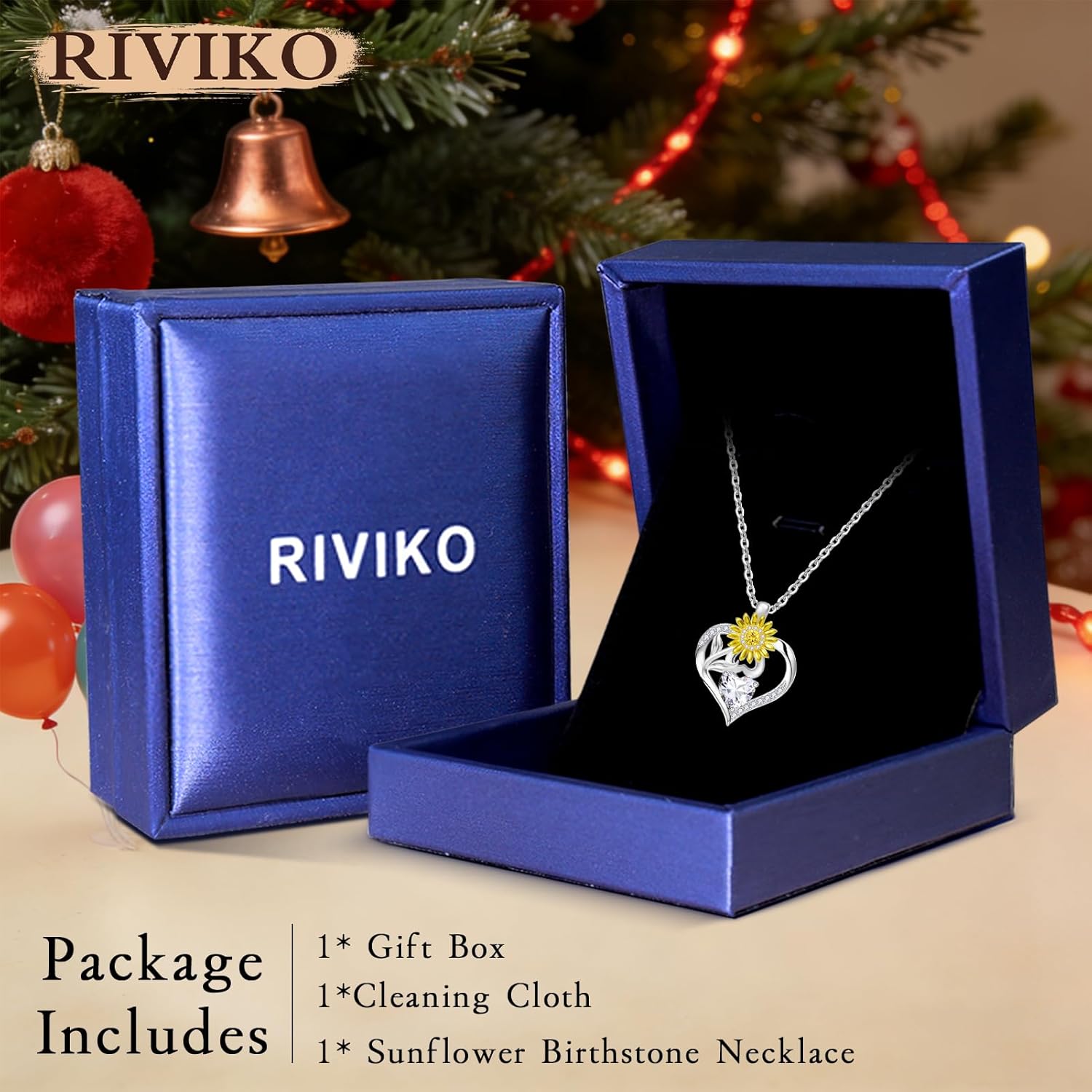 RIVIKO Valentine's Day Gifts for Her-Sunflower Birthstone Necklace for Women,925 Sterling Silver Heart Pendant,Anniversary Birthday Gifts for Women,Birthstone Jewelry for Wife Mother - Image 5