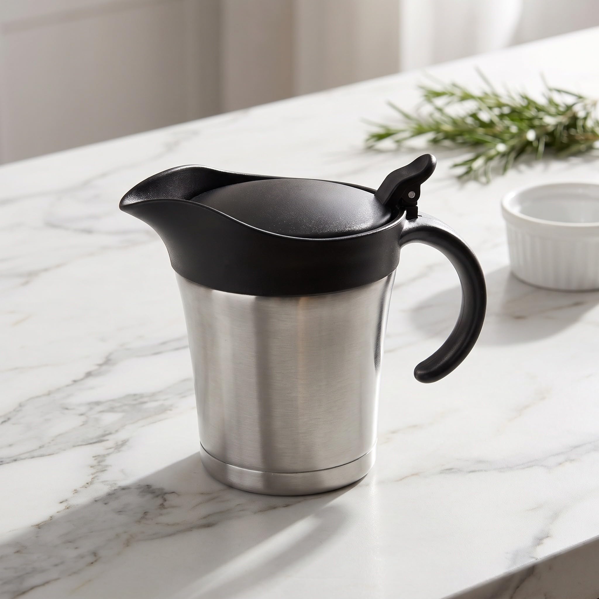 Gatuida Sauciere aus Edelstahl mit Klappdeckel, 450 ml
