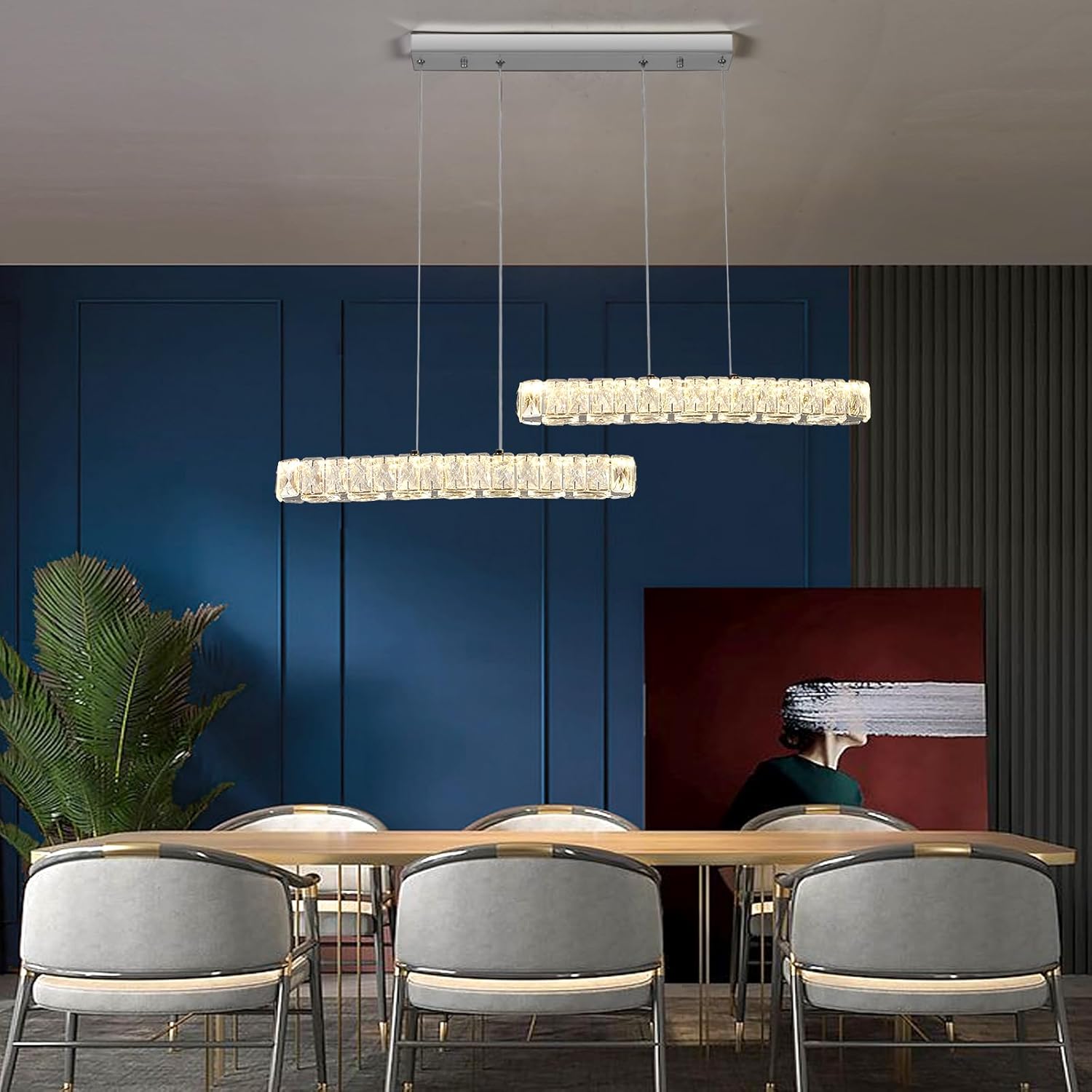 Pendant Light, Modern LED Crystal Chandelier Ceiling Light Fixture, Adjustable Height Hanging Light Pendant Lamp for Kitchen Island, Dining Room, Living Room, Bedroom