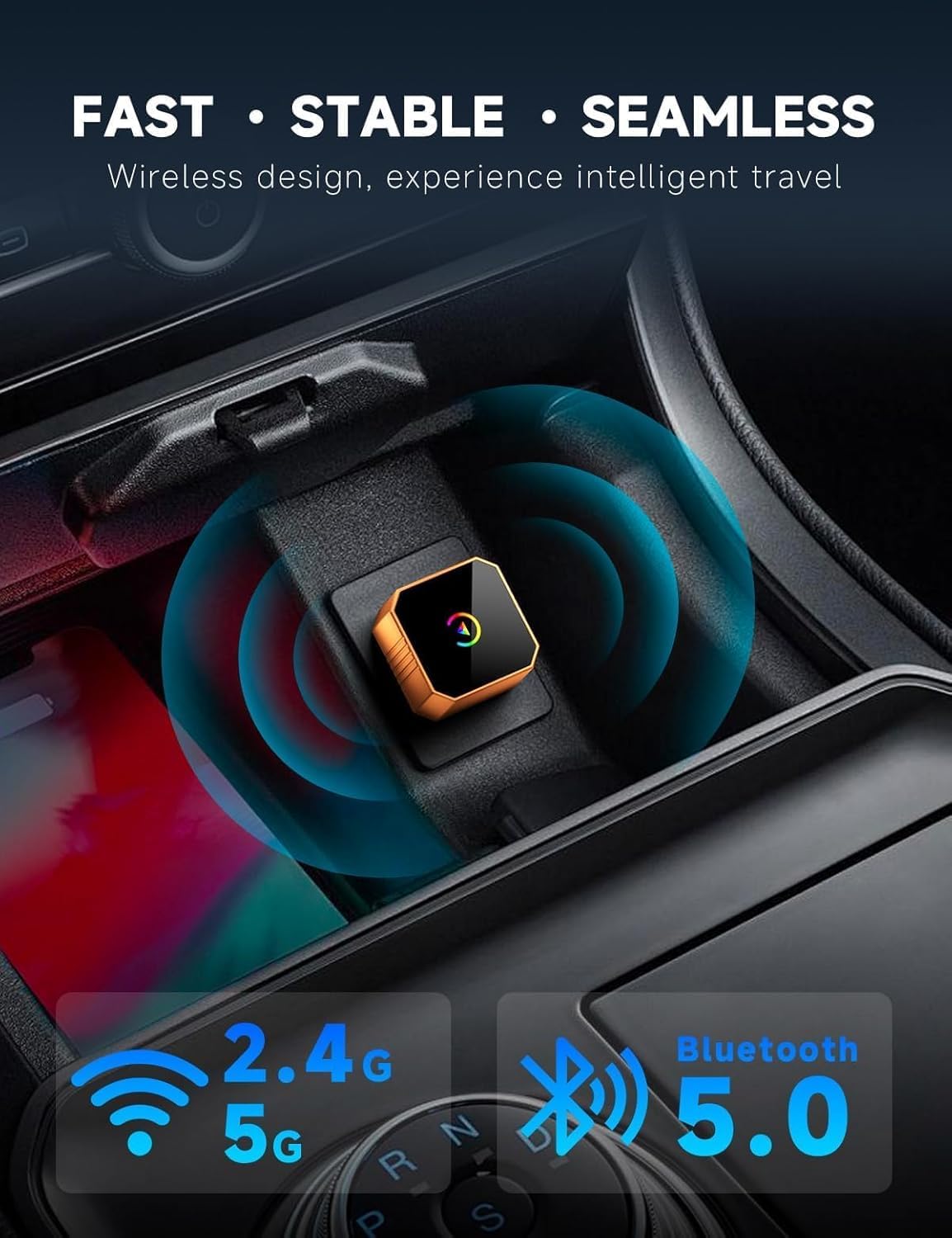 2026 Wireless CarPlay Adapter for iPhone ＆ Android Auto Mini Wired to Wireless Apple Car Play Adapter Plug & Play Compatible for iPhone iOS 10+ Android 11+ with After 2016 Cars