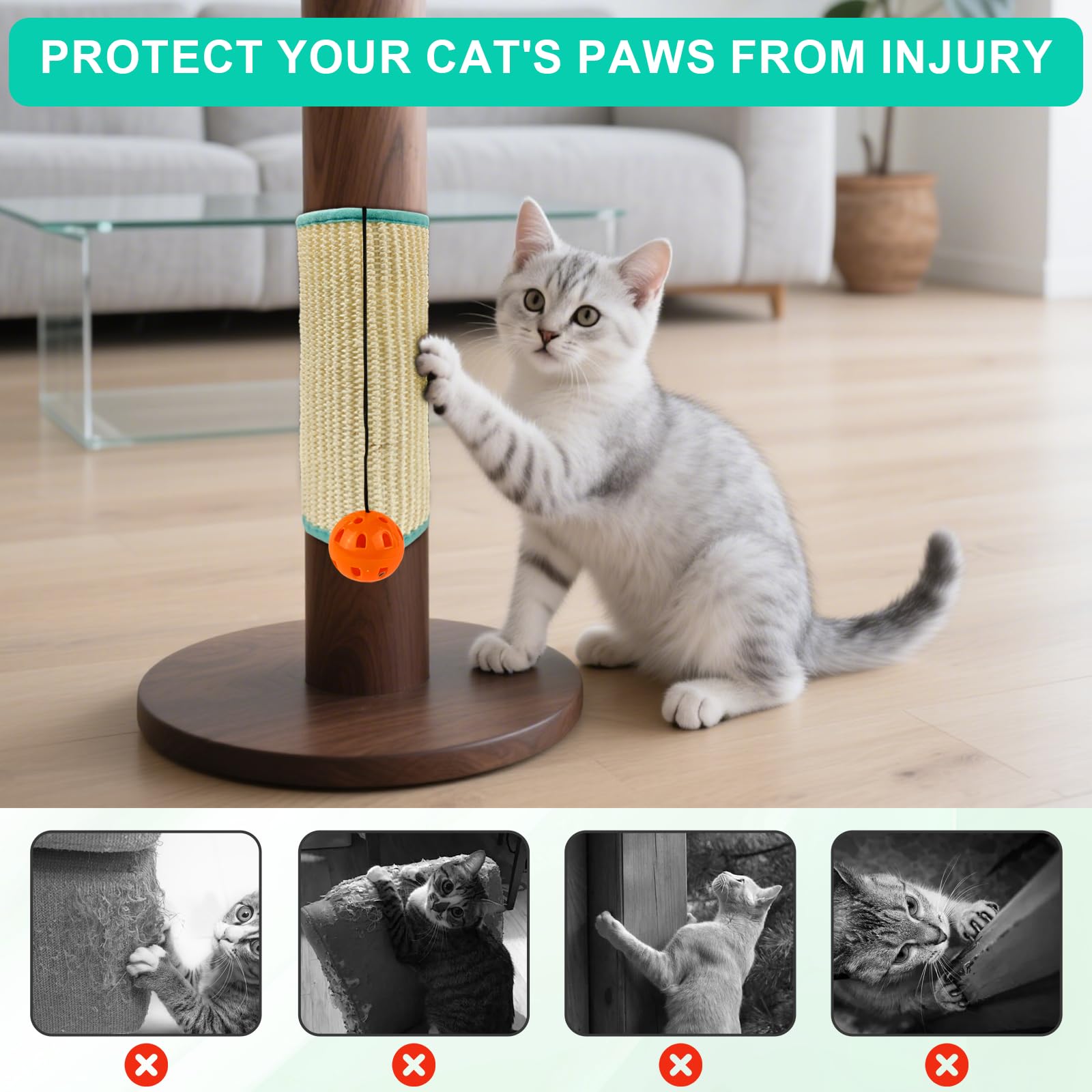 Scratcher for Cats Scratcher for Cats Sofa Cat Scratchers Sisal Protector Scratching Mat 32 x 25 cm Black for Table Legs Indoor Home - Image 4