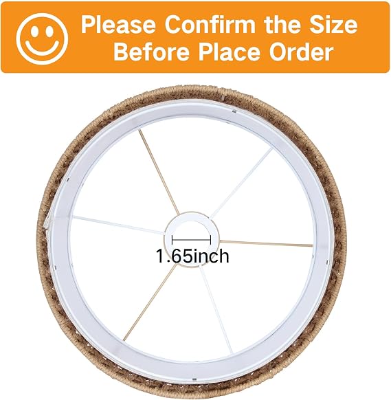 OUTON Boho Rattan Beige Lamp Shades for Floor Lamps, 12.5 Top x12.5 Bottom x 7.5 High, Easy Assembly Rattan & Linen Double Lampshades for Table Lamps & Bedside Lamps (1.65 Spider)