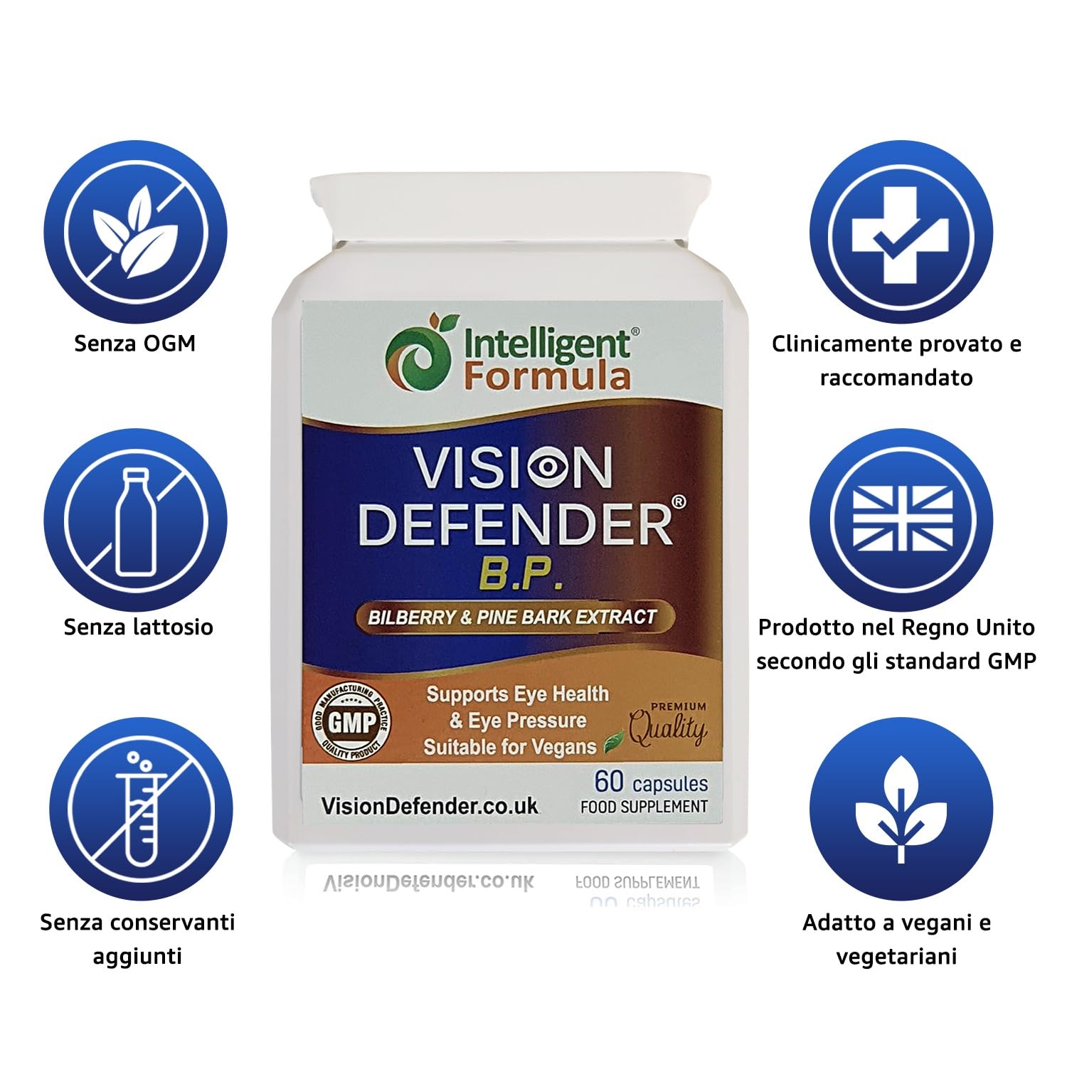 Supplemento di estratto di corteccia di mirtillo e pino: VISION DEFENDER BP– Antiossidanti Antociani e procianidine per la pressione oculare e il supporto per la salute degli occhi (60 capsule vegane)