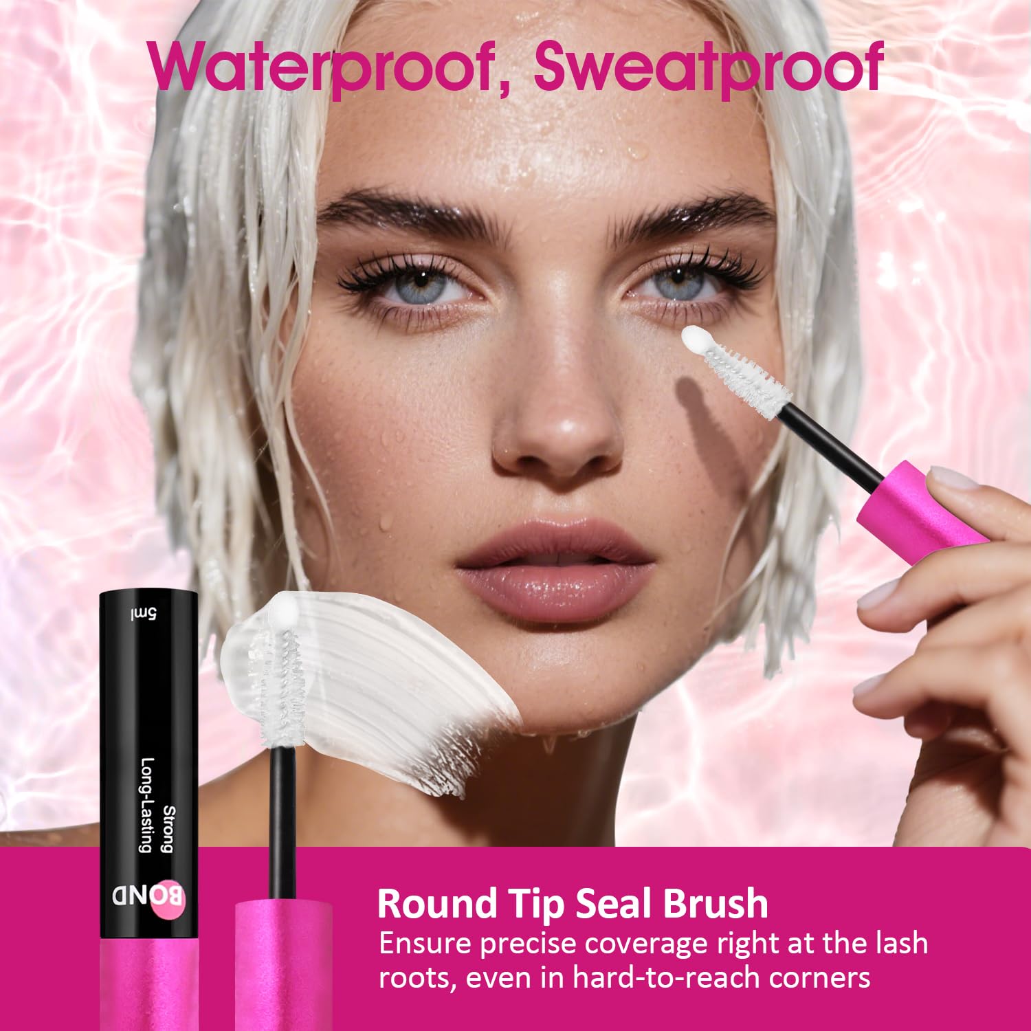 Lash Bond and Seal Waterproof for 72 Hours, Lash Cluster Glue Long Lasting 2-in-1 Lash Glue for Eyelash Clusters - 5ml+5ml