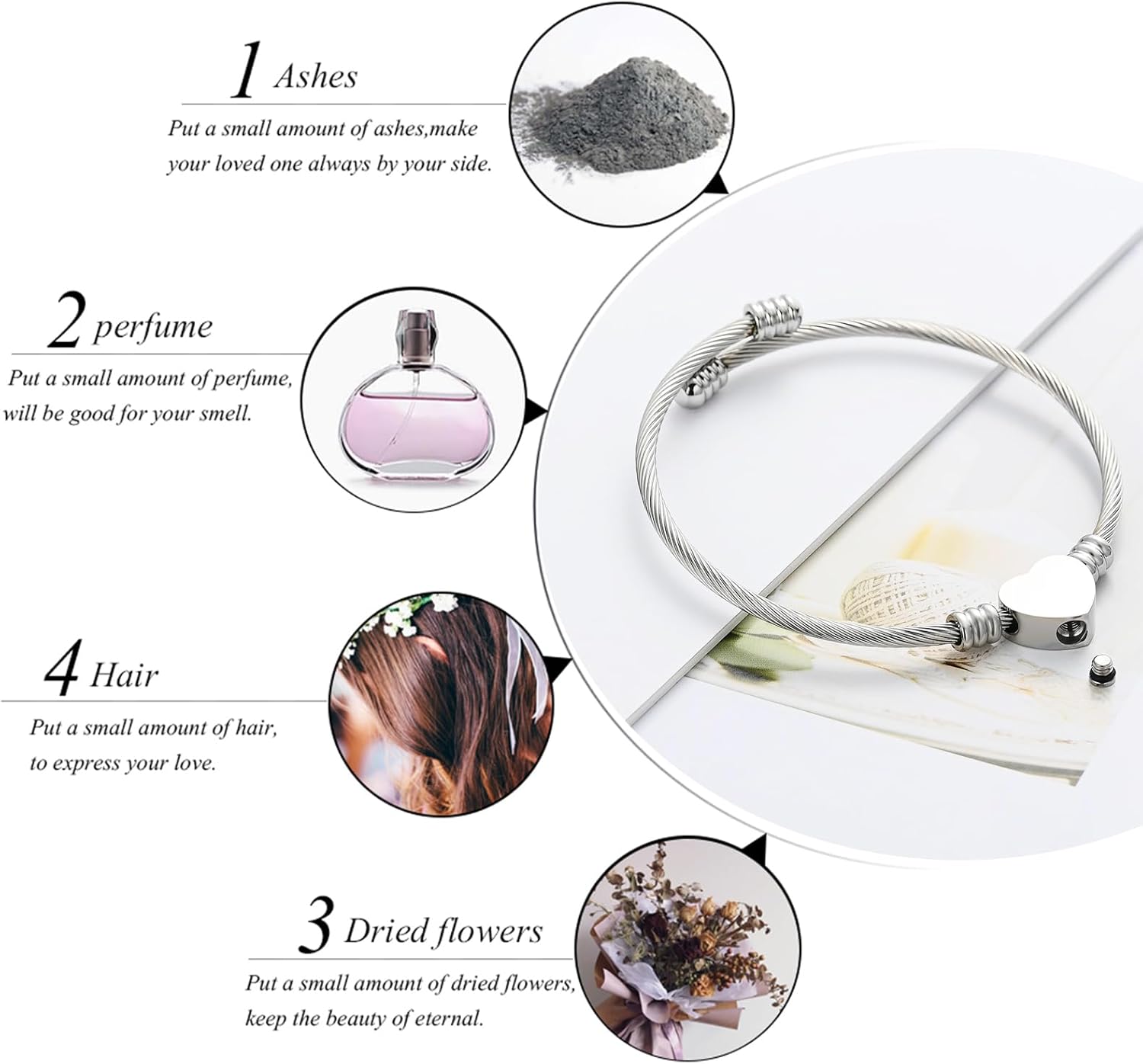 zeqingjw Heart Urn Bracelet for Ashes for Women Stainless Steel Loved Ones Cremation Jewelry Human Pet Ashes Holder Keepsake Memorial Bangle - Image 4