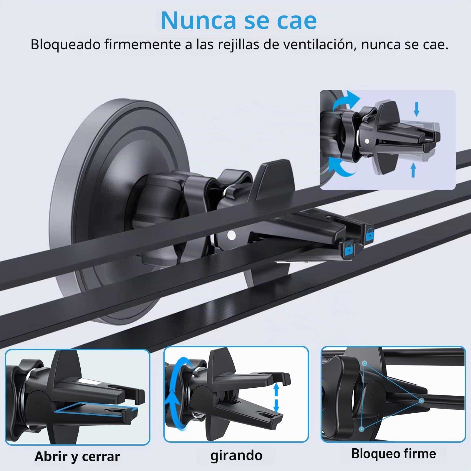 OHLPRO Cargador Coche15W, Soporte Magnético para iPhone 16/15/14/13/12 Series, Carga Inalámbrica Rápida, Montaje Adhesivo para Salpicadero, Carcasa de Aluminio, Rotación 360°