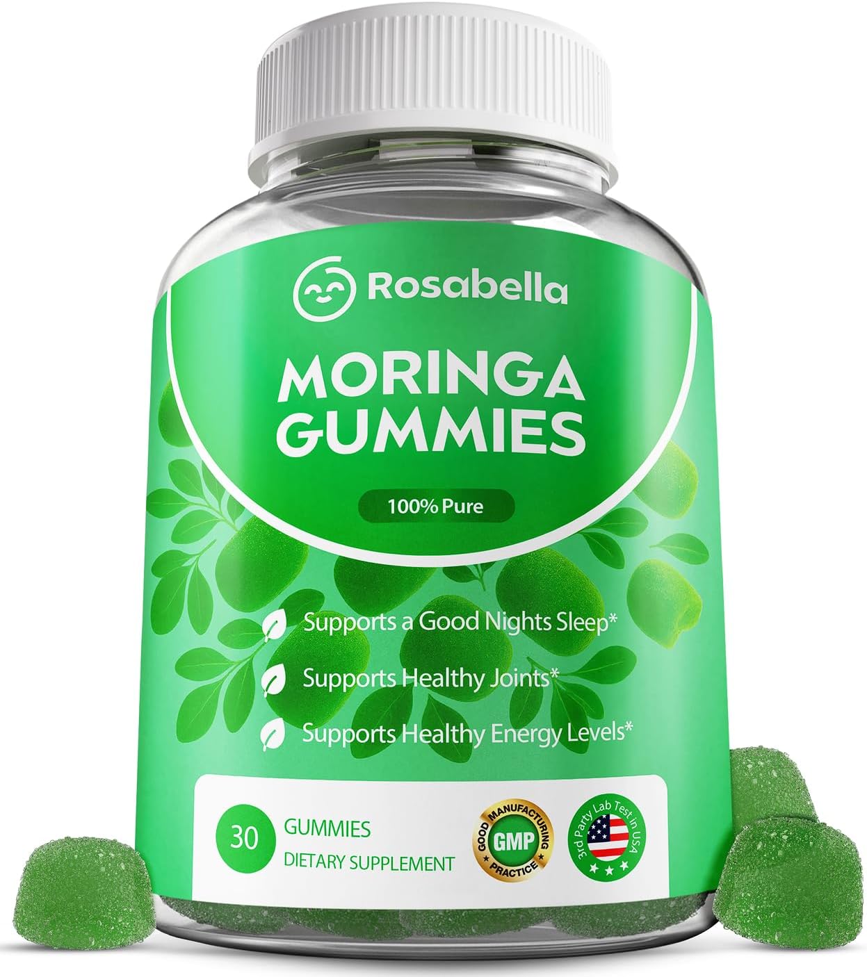 Moringa Gummies – Moringa Leaf Extract 1000mg Equivalent Per Serving – Natural Energy & Balance – Non-GMO, Gluten-Free Superfood Gummies for Women & Men – 30 Count