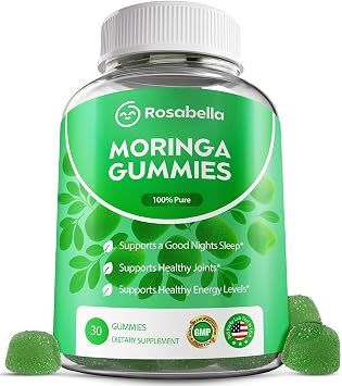 Rosabella Moringa Gummies Moringa Leaf Extract 1000mg Equivalent Per Serving Natural Energy & Balance Non-GMO, Gluten-Free Superfood Gummies for Women & Men 30 Count
