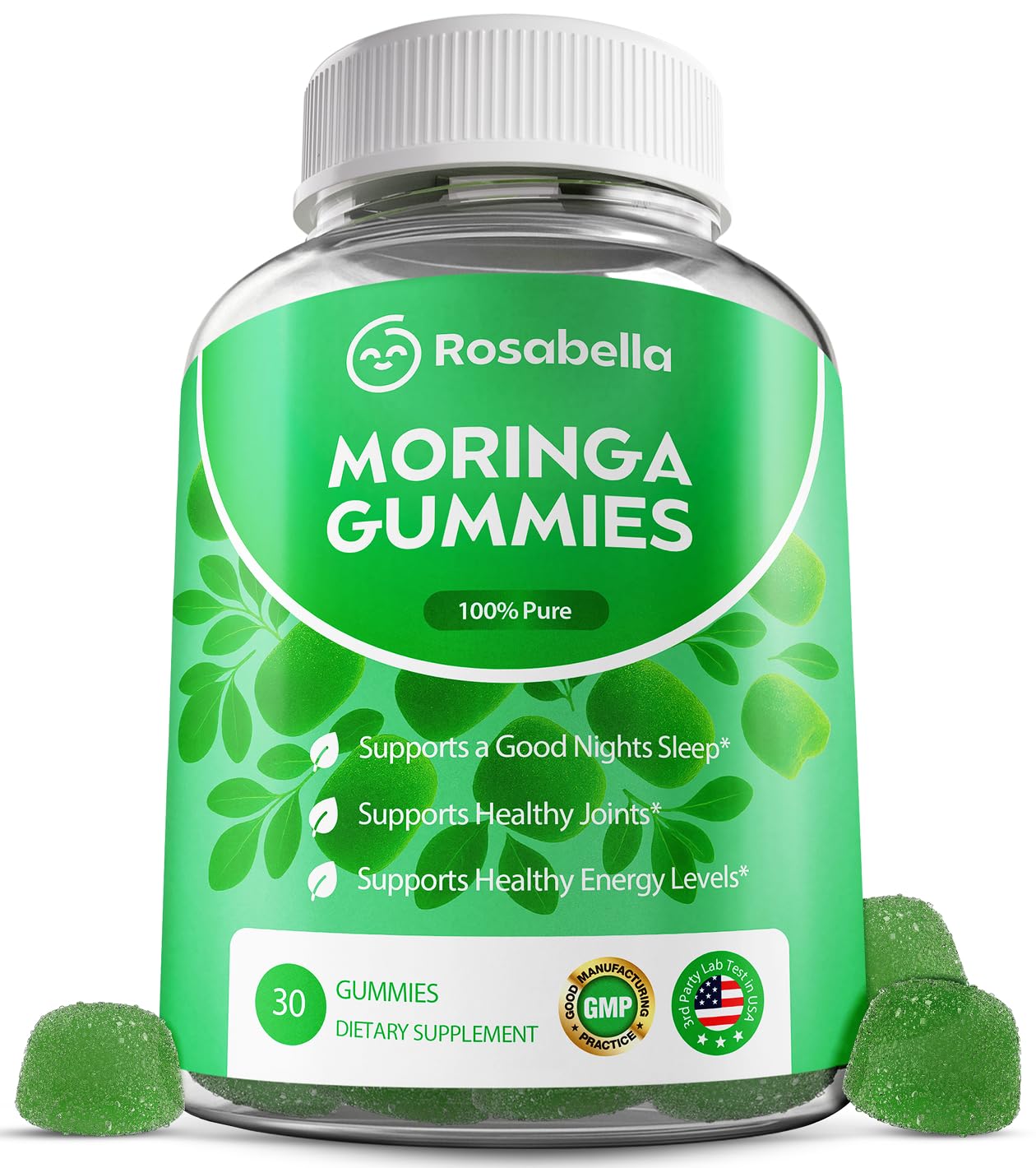 RosabellaMoringa Gummies – Moringa Leaf Extract 1000mg Equivalent Per Serving – Natural Energy & Balance – Non-GMO, Gluten-Free Superfood Gummies for Women & Men – 30 Count