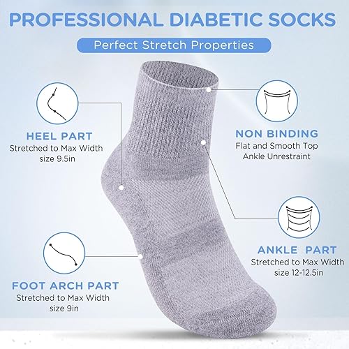 Miniatura 3 de Bulinlulu Calcetines para diabéticos para mujeres y hombres, 6 pares de calcetines de bambú para diabéticos, calcetines anchos con puntera sin