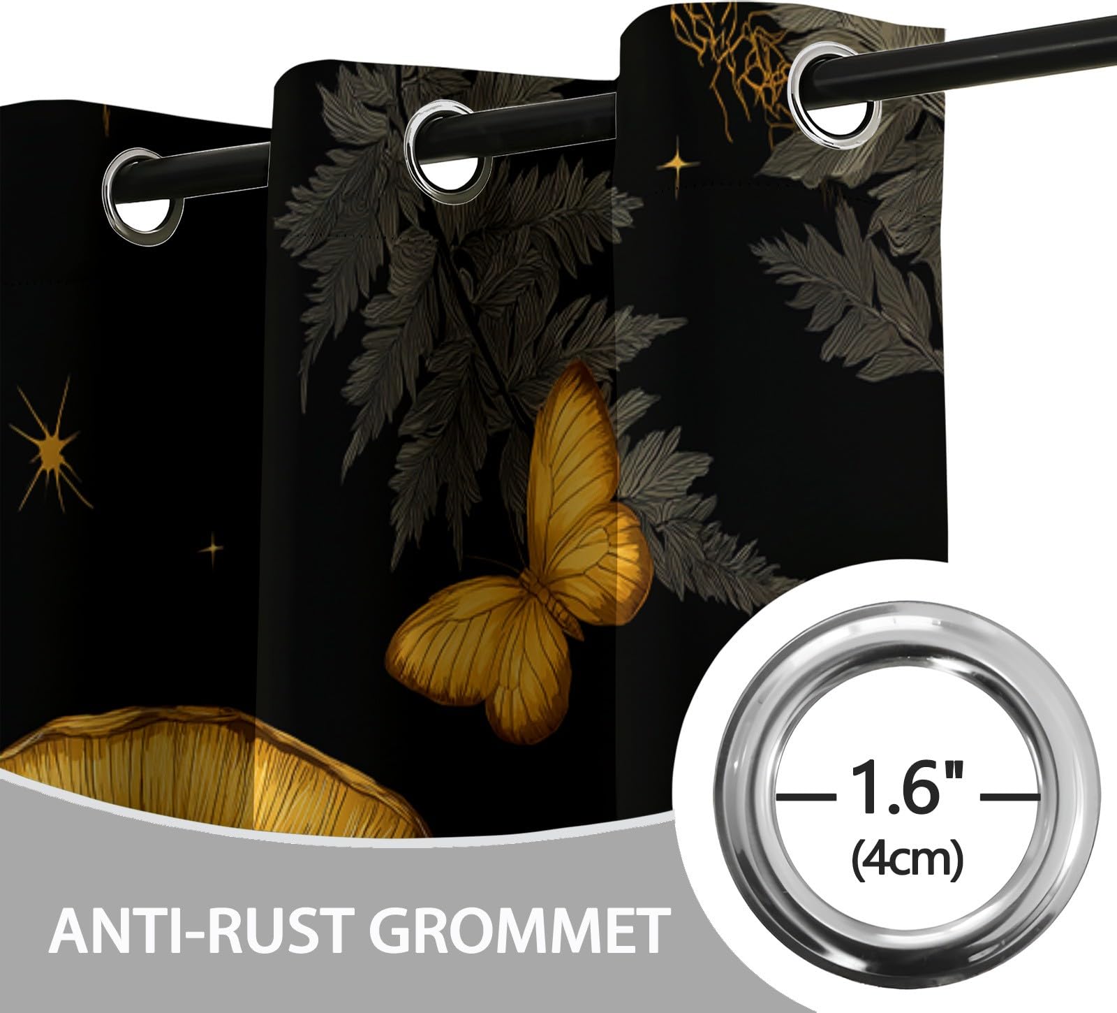 Generisch Traum Pilz Pflanze Schmetterling 2er Set Verdunkelungsvorhänge mit Ösen, Ländlicher Stil Blickdicht Thermo Isoliert Vorhänge für Wohnzimmer & Schlafzimmer, HxB 214 x 91.5 cm