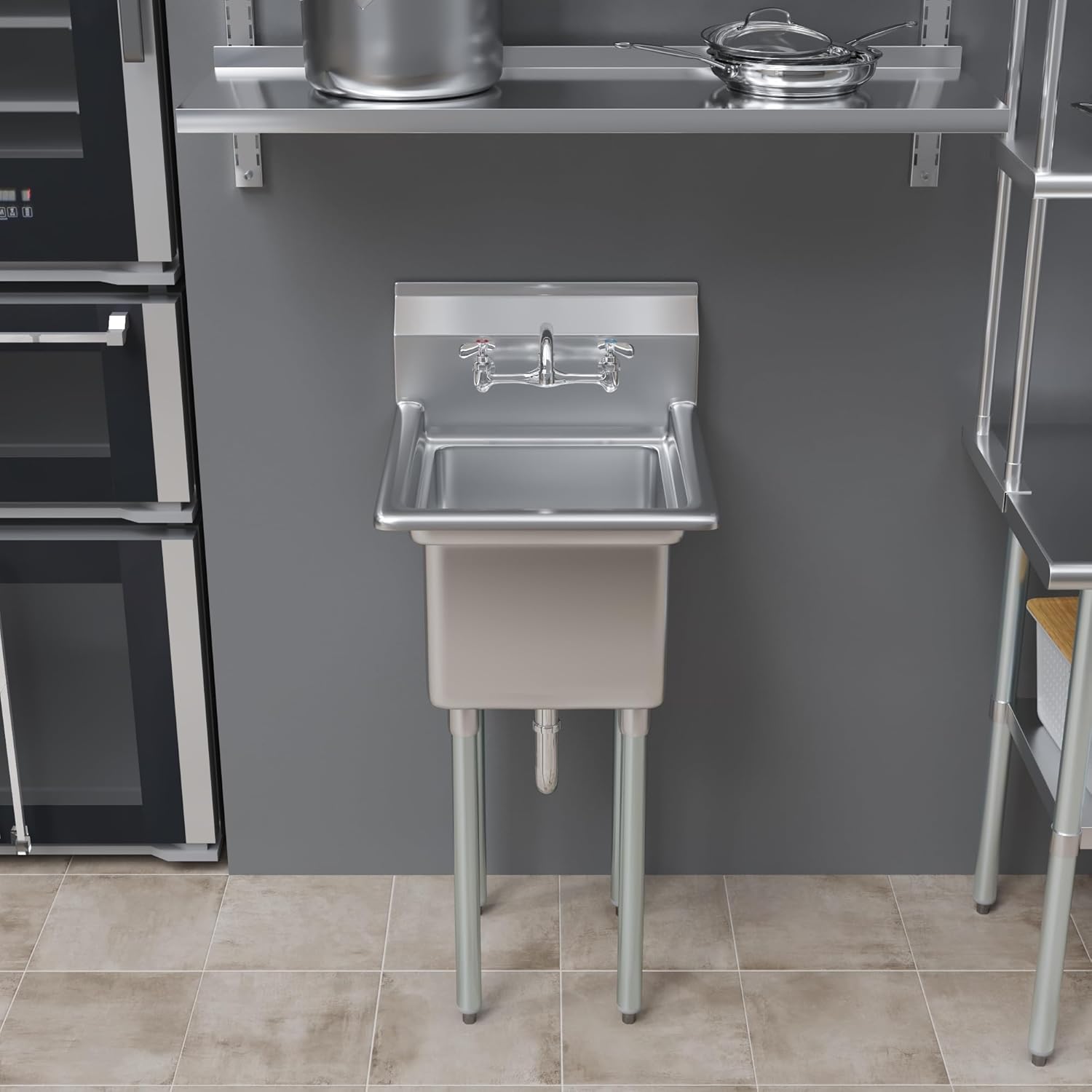 AmGood Stainless Steel Prep & Utility Sink | NSF | 304 Stainless Steel | Restaurant, Kitchen, Laundry, Garage | (Bowl Size: 18" x 18" + Faucet)